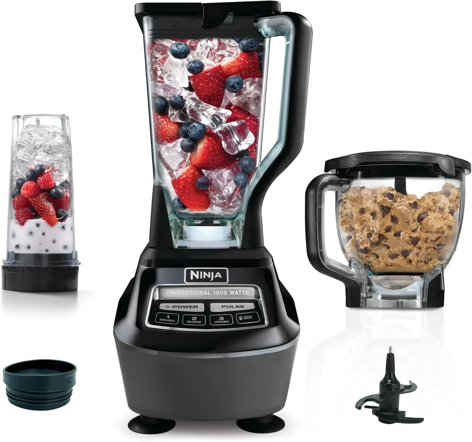 Système de cuisine Ninja Mega, mélangeur pleine grandeur de 1500 watts et robot culinaire de 8 tasses avec (2) tasses à emporter de 16 onces