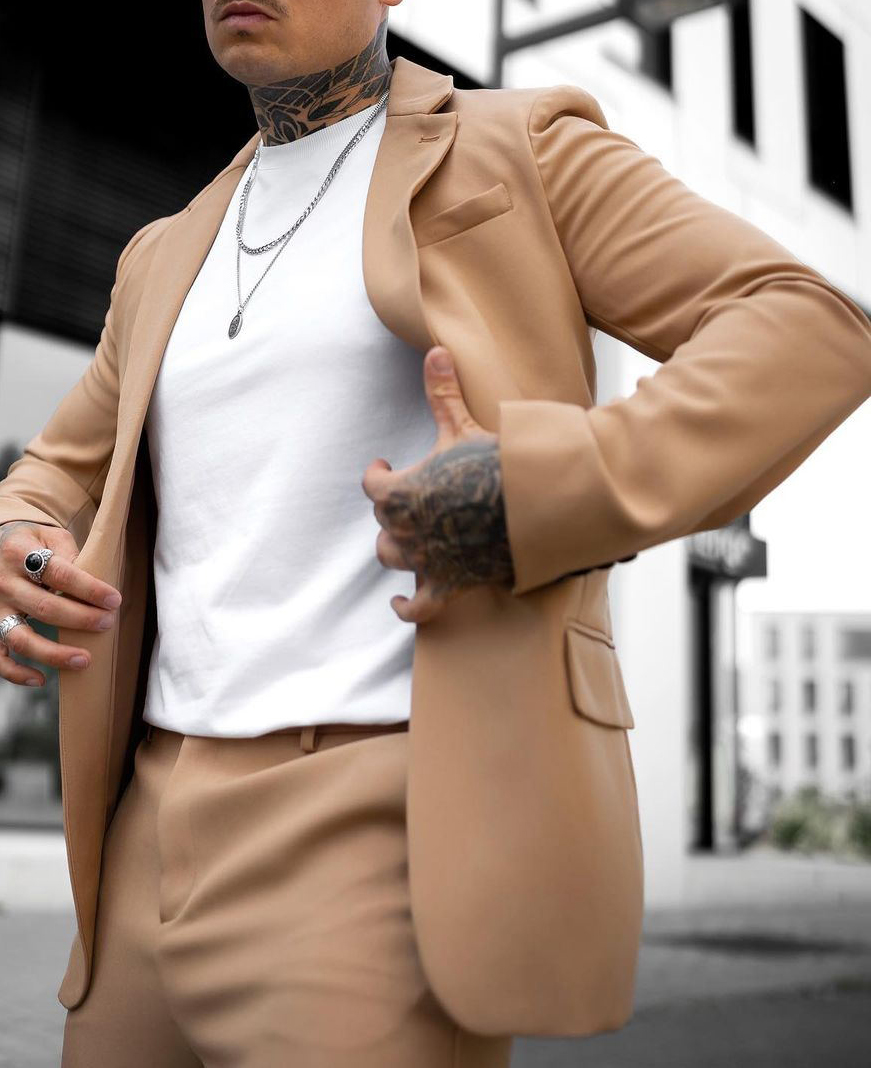 Ensemble blazer et pantalon 2 pièces décontracté, coupe simple, revers cranté et poches boutonnées