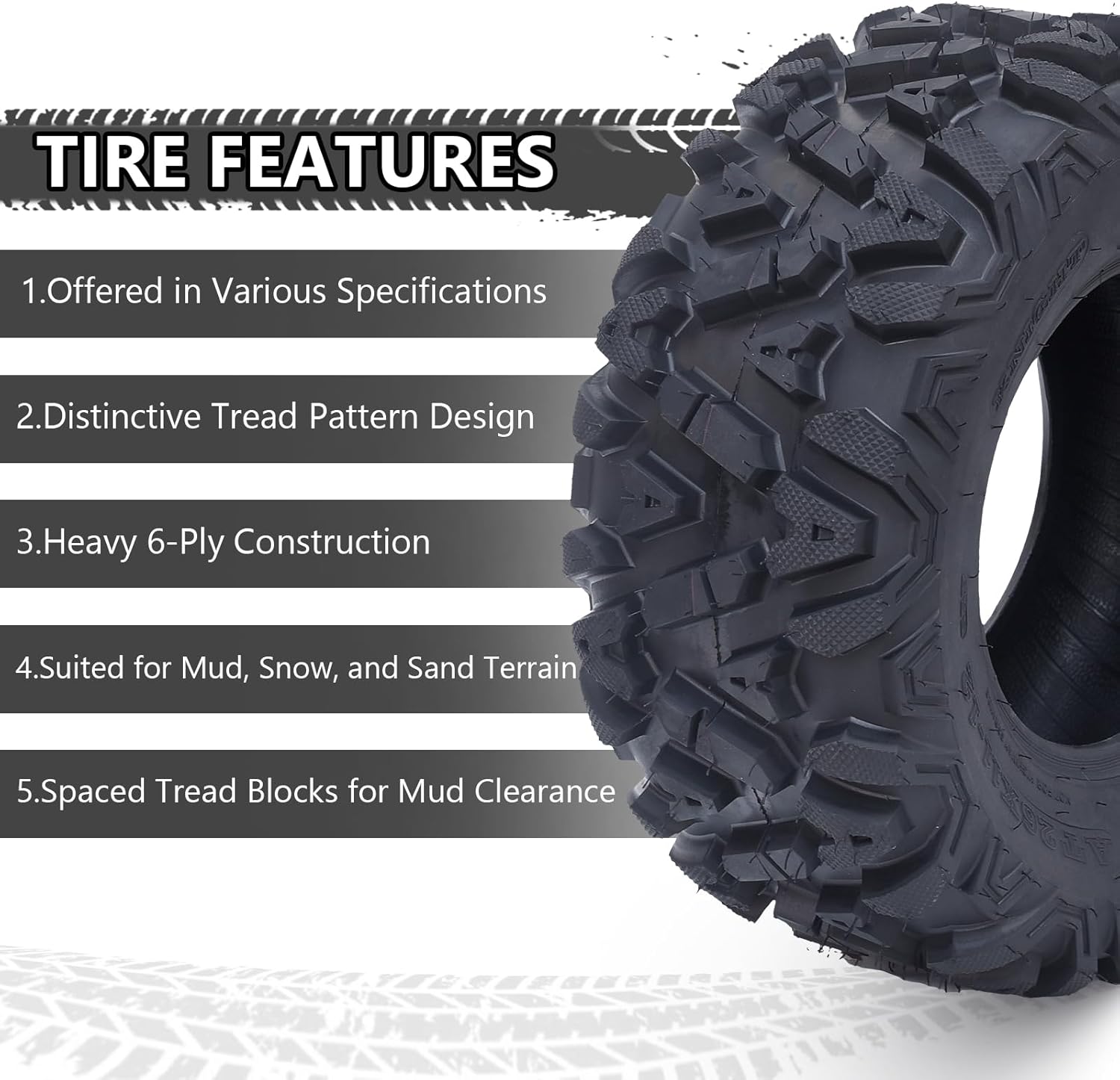 Pneus VTT 26x12x12, lot de 2 pneus VTT 26x12-12 6PR, pneus tout-terrain VTT/SSV, ​​noirs
