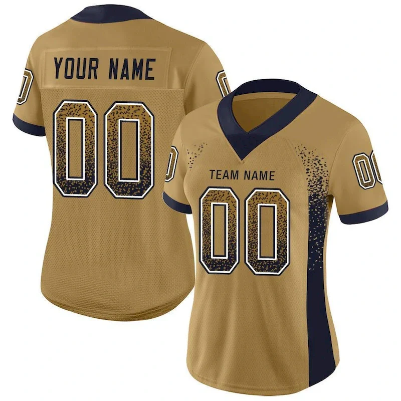 Custom Old Gold Navy-White Mesh Drift Fashion rugby jersey