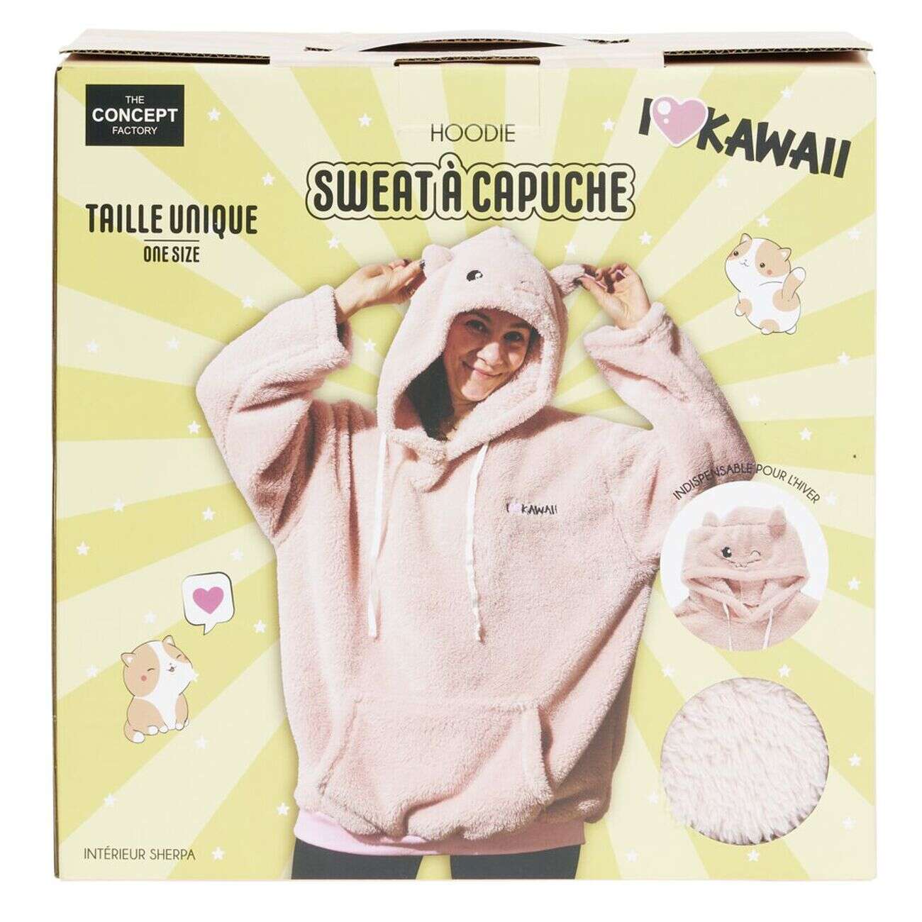 Sweat kawaii femme à capuche rose Taille unique 65xL105cm