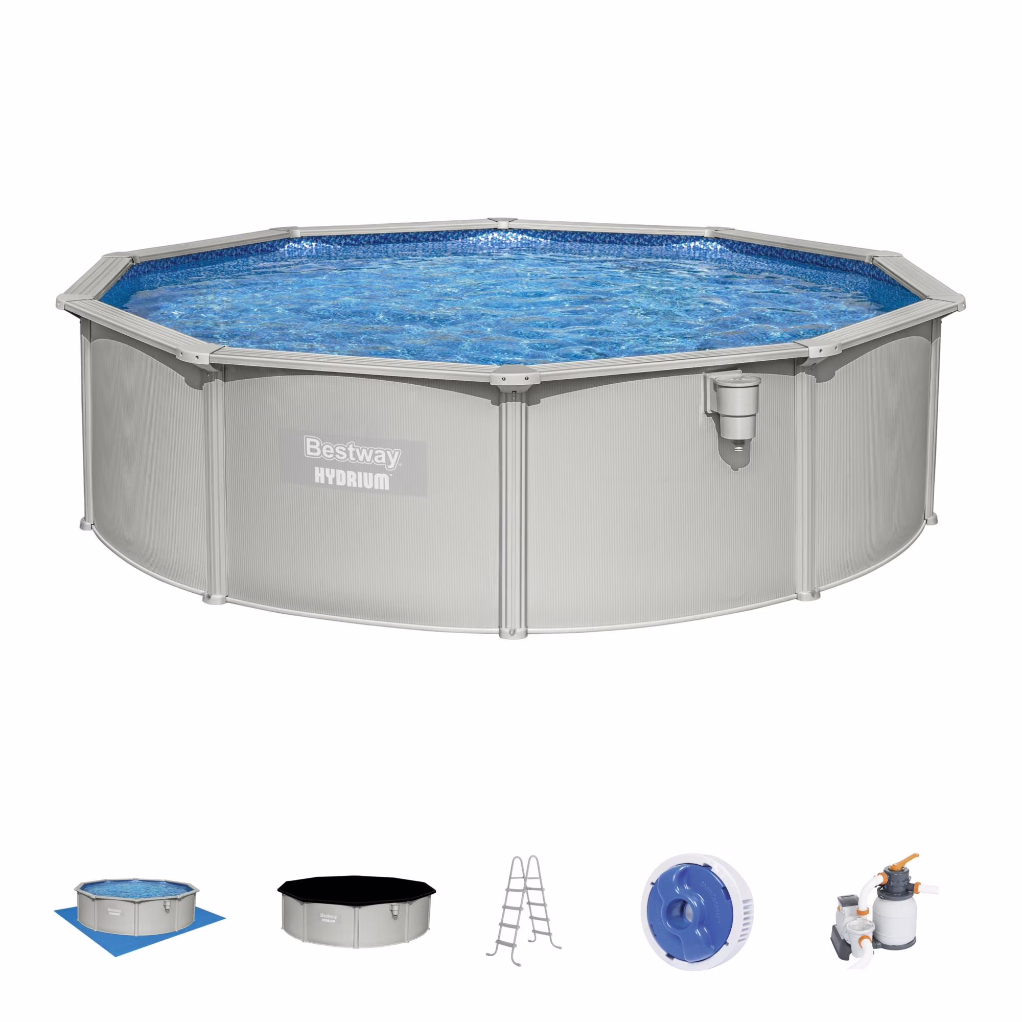 Hydrium 15' x 48" Steel Wall Above Ground Swimming Pool Set, Gray(15ft. x 48in.)