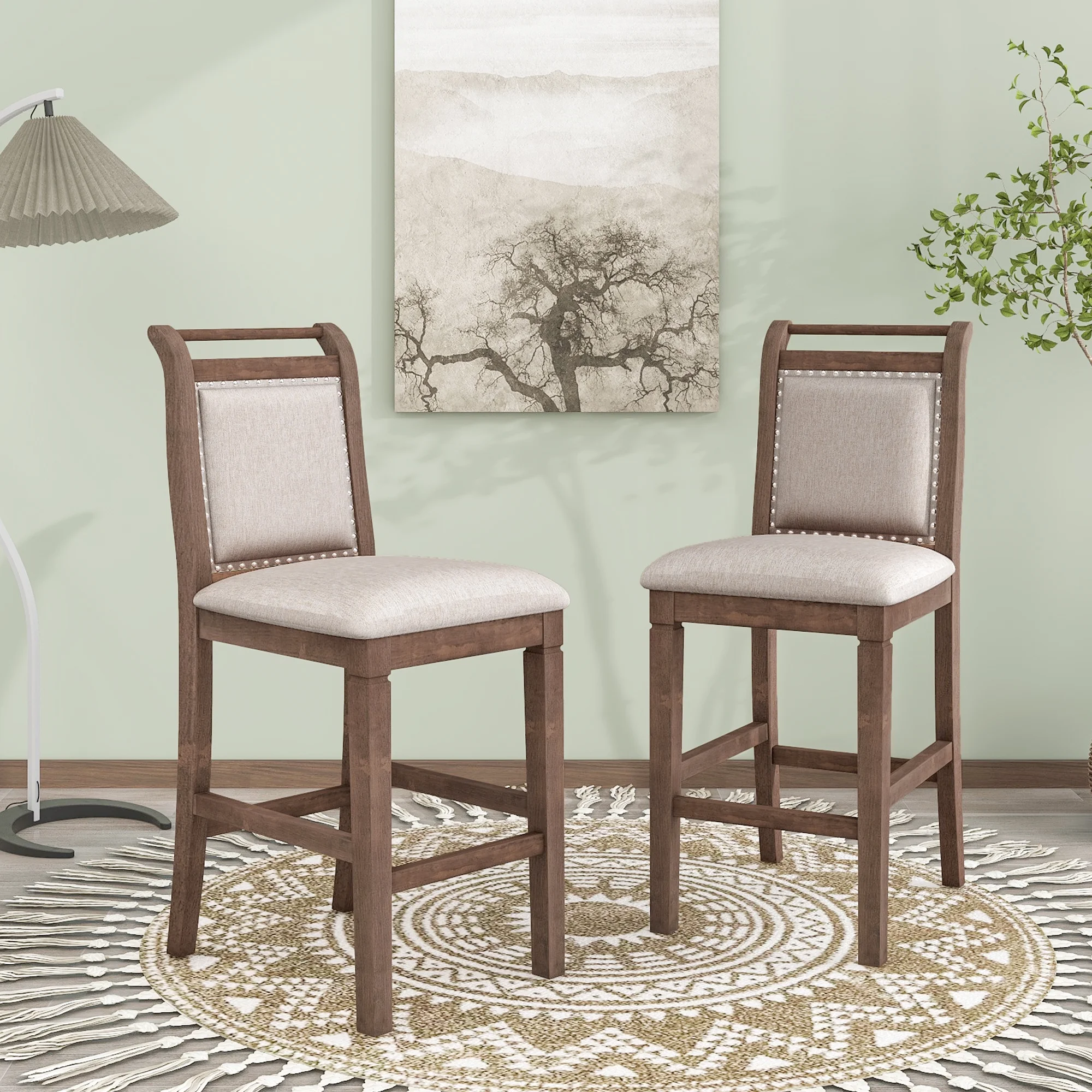 3 Piece Wood Folding Dining Table Set Drop Leaf Table with 2 Padded Counter Height Dining Chairs for Small Place, Brown(Brown) - Image 4