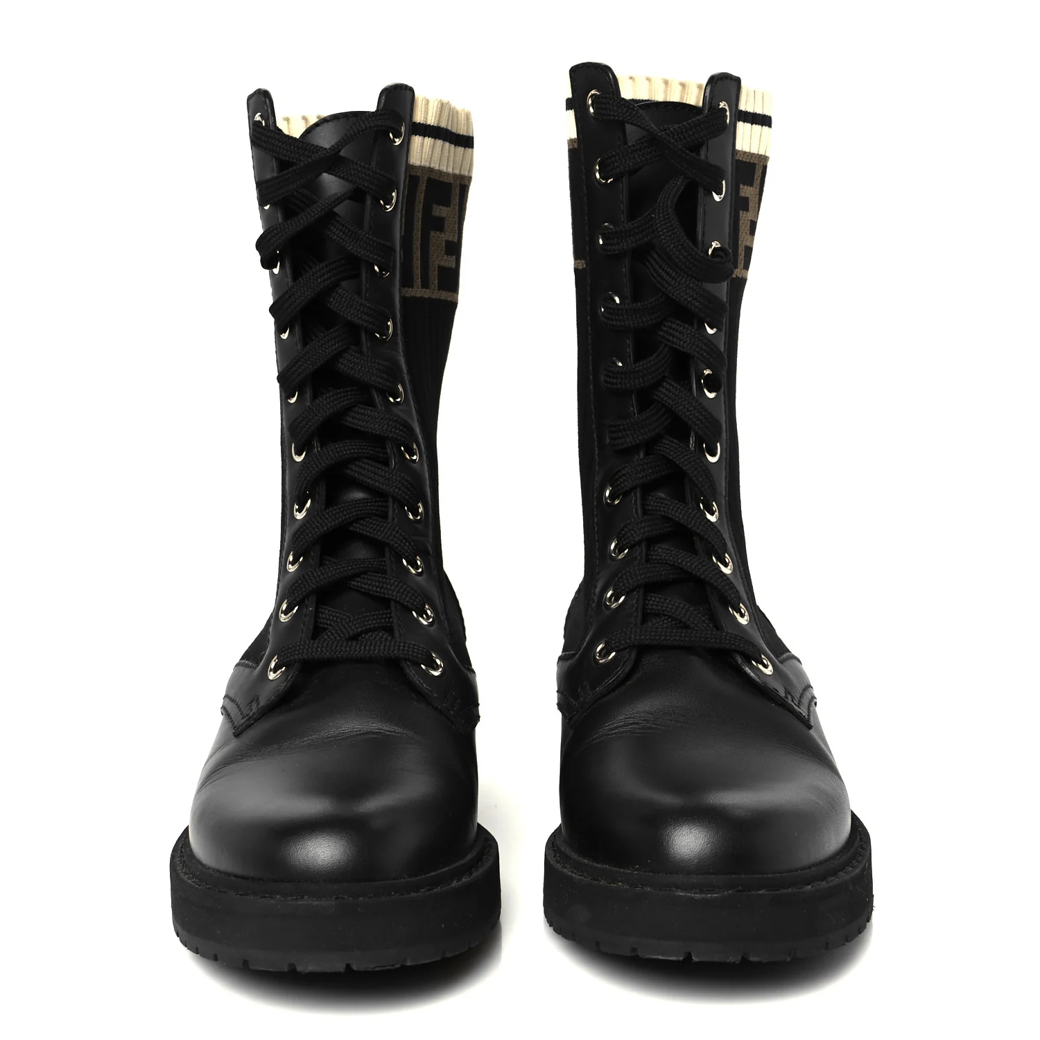 Calfskin Stretch Fabric Rockoko Biker Boots 36 Tobacco Black Marino