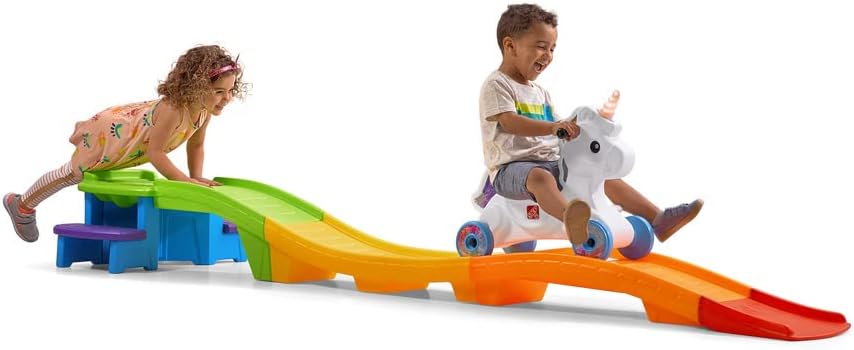 Montagnes russes licorne à pousser pour enfants, jouet à pousser, jeu d'intérieur/extérieur, pour les tout-petits de 2 à 5 ans, rangement compact, poids maximal 22,7 kg, multicolore