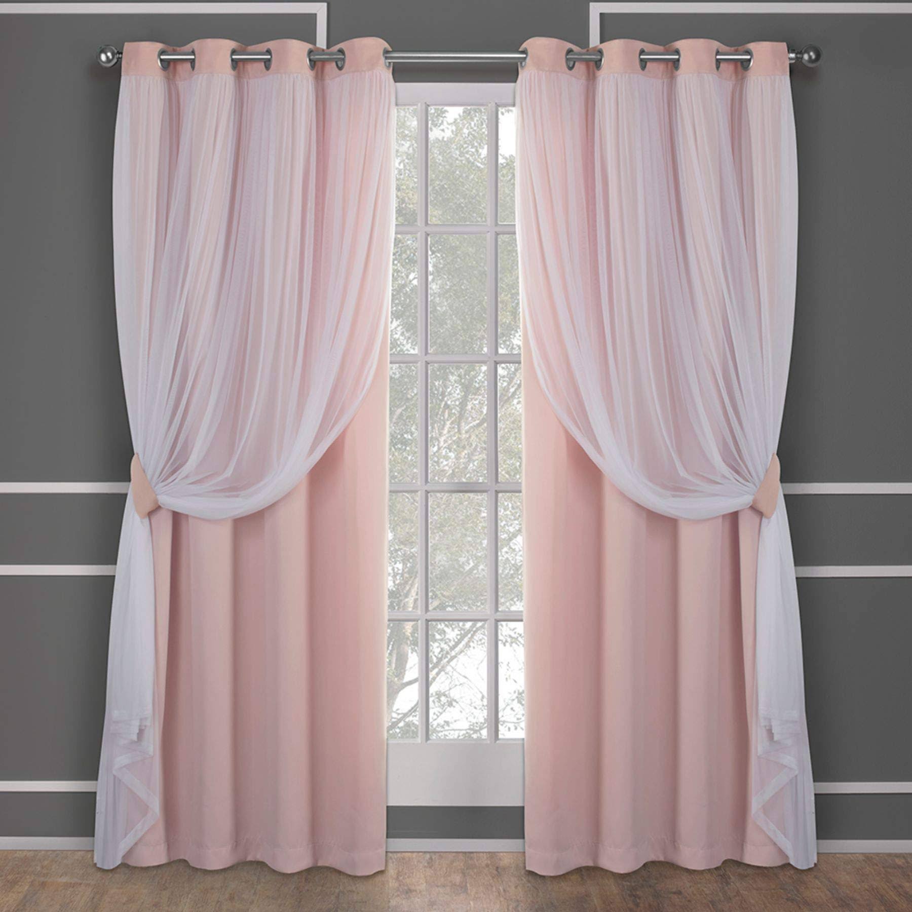 Exclusive Home Catarina Layered Solid Blackout and Sheer Window Curtain Panel Pair with Grommet Top, Rose Blush, 52x84, Pink