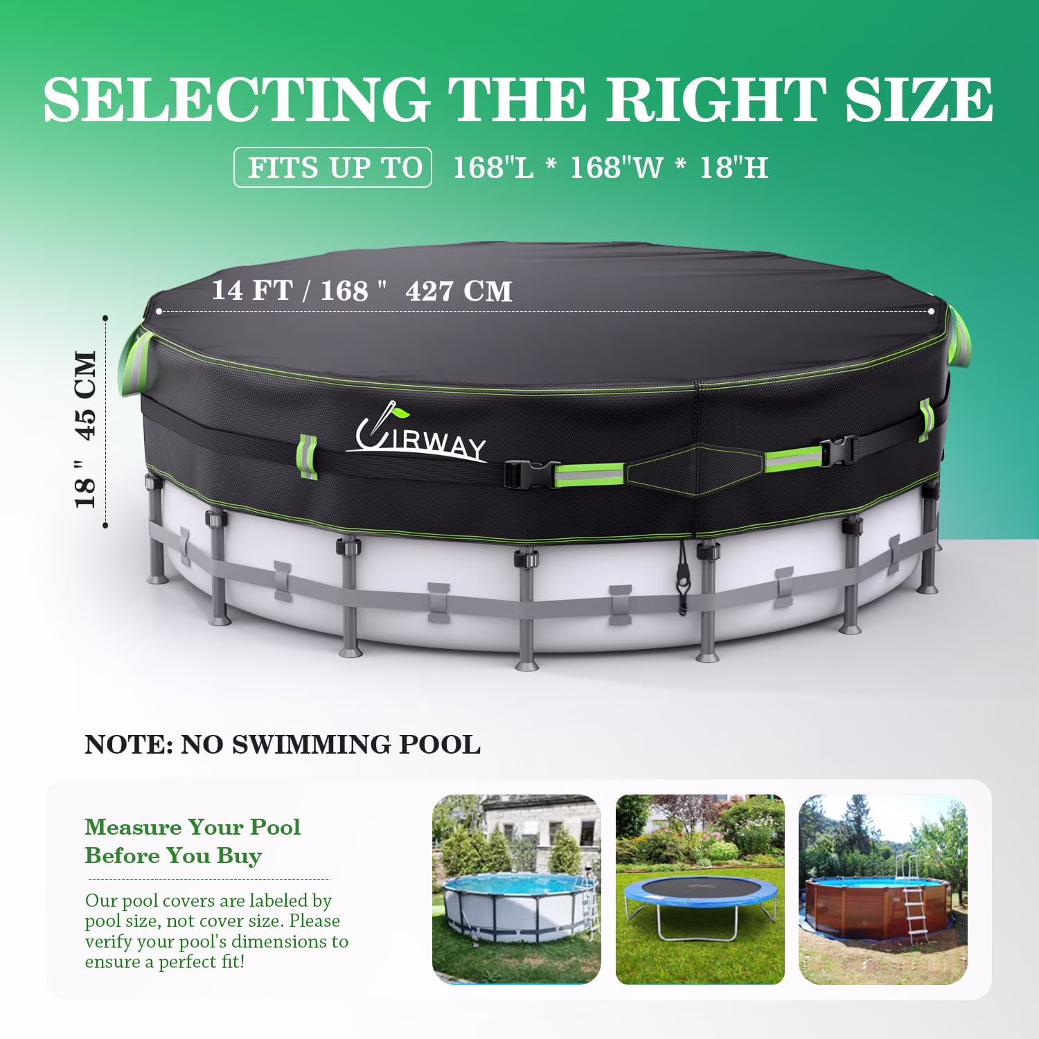 500D Winter Pool Cover 14FT Round 2025 Upgraded Heavy Duty Fabric with Protection and Windproof Design(500D-Black/14ft/Round Pool Cover)