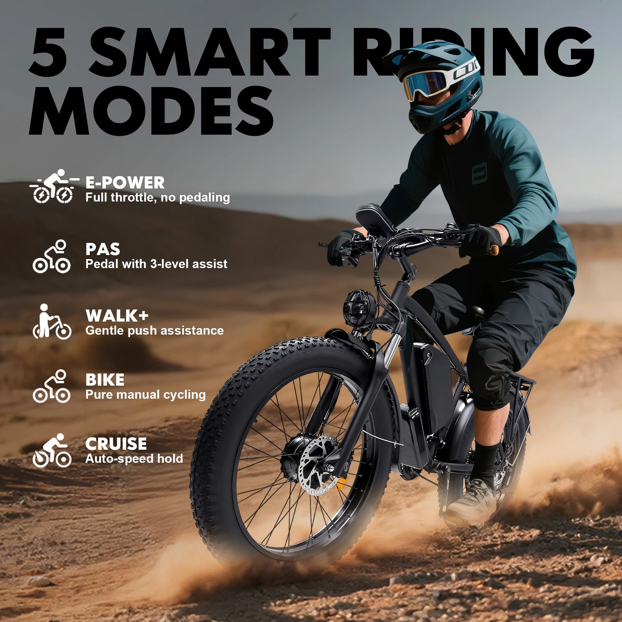 Electric Fat Tire Bike for Adults, 6000W Dual Motor Ebike, Max 50MPH 26"x4.0 Off-Road Mountain Electric Bicycle, 60V 25AH, UL2849 - Image 6