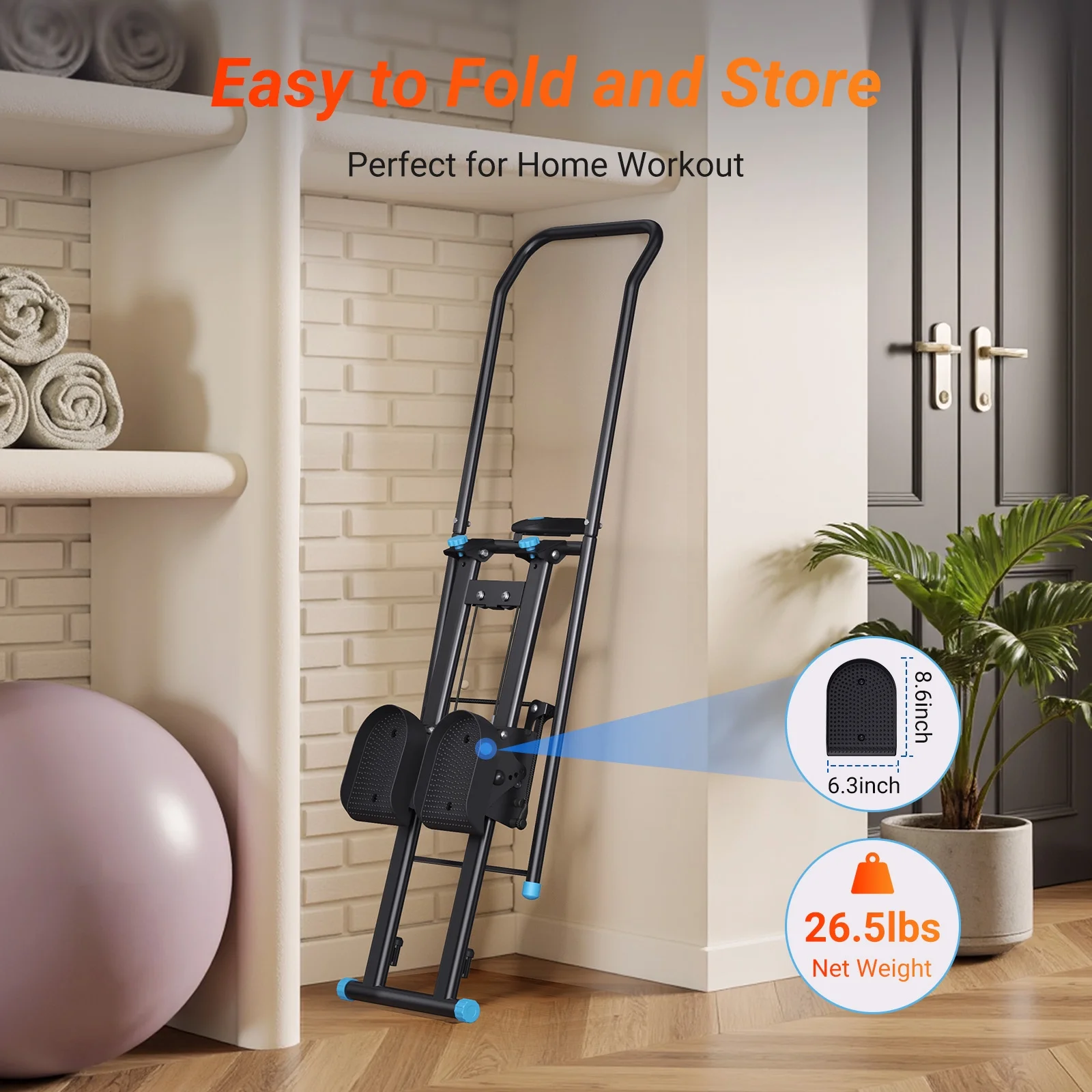 Stair Stepper for Home Compact Foldable Vertical Climber Full-Body Workout Stepper, Home Gym Cardio Exercise Equipment(2-level resistance Black) - Image 6