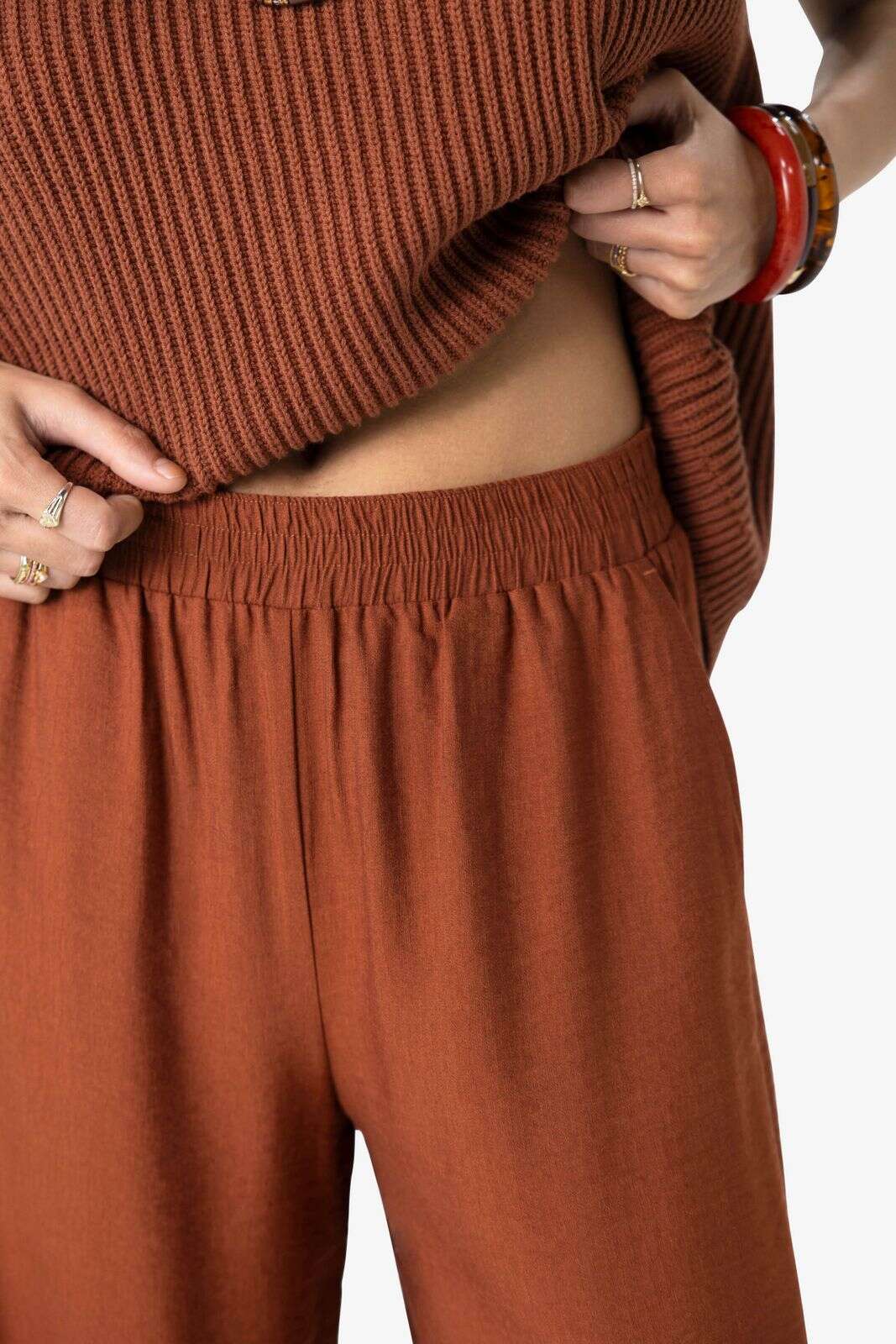 Bruine mid waist wide leg pantalon