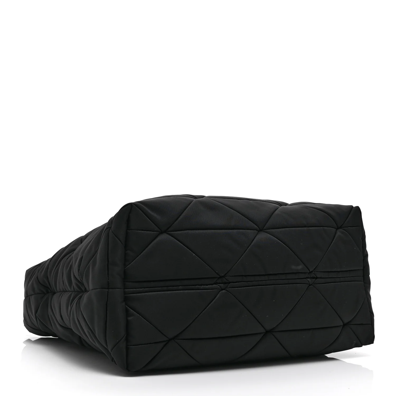 Re-Nylon Nappa Triangle Quilted Padded Medium Double Handled Zip Tote Black
