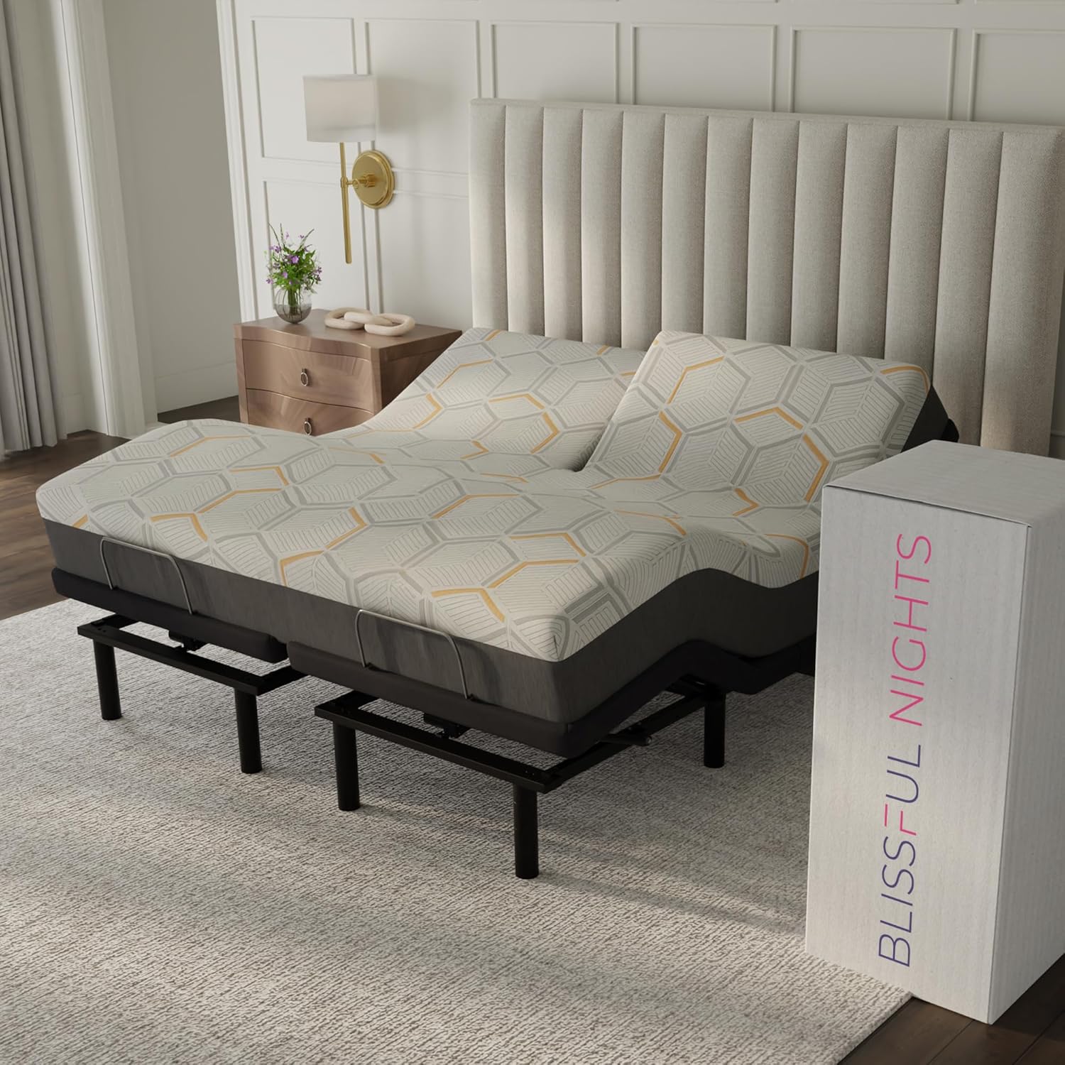 Blissful Nights - e4 Split Head Flex Top King Size Adjustable Bed Frame Set with 12