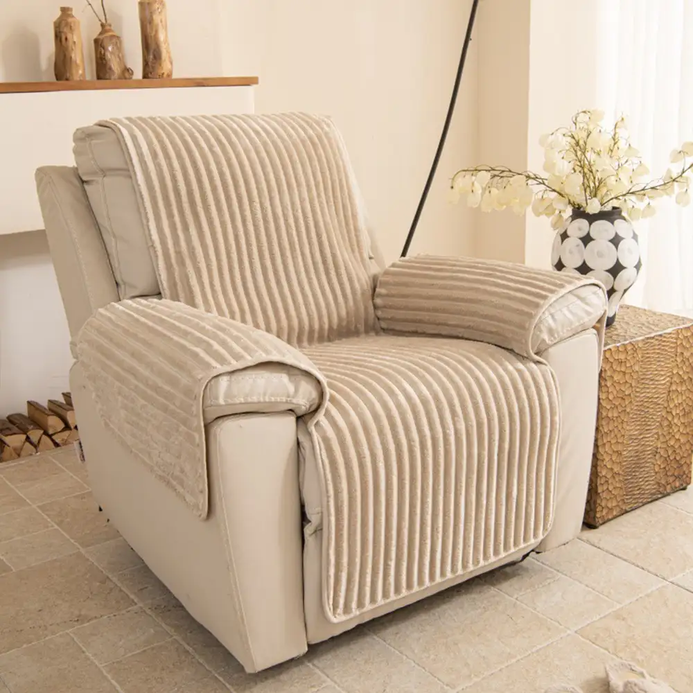 Plush Pet-Friendly Non-Slip One-Piece Couch Cover Recliner Couch Cover - Strips