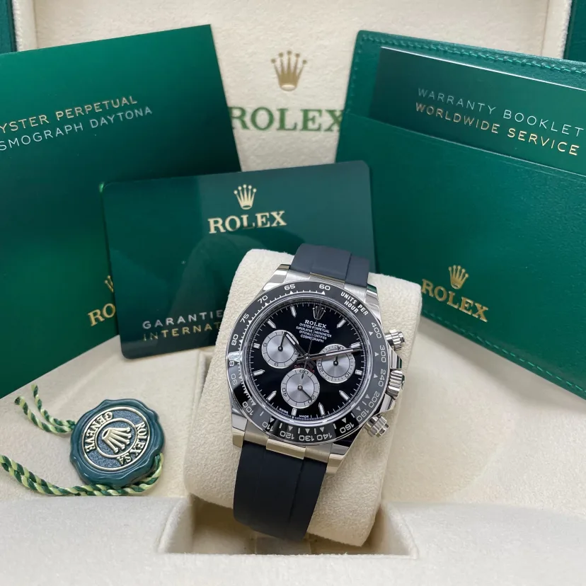 [Super Clone]Rolex Cosmograph Daytona White Gold Mens Watch-126519LN Black Oysterflex