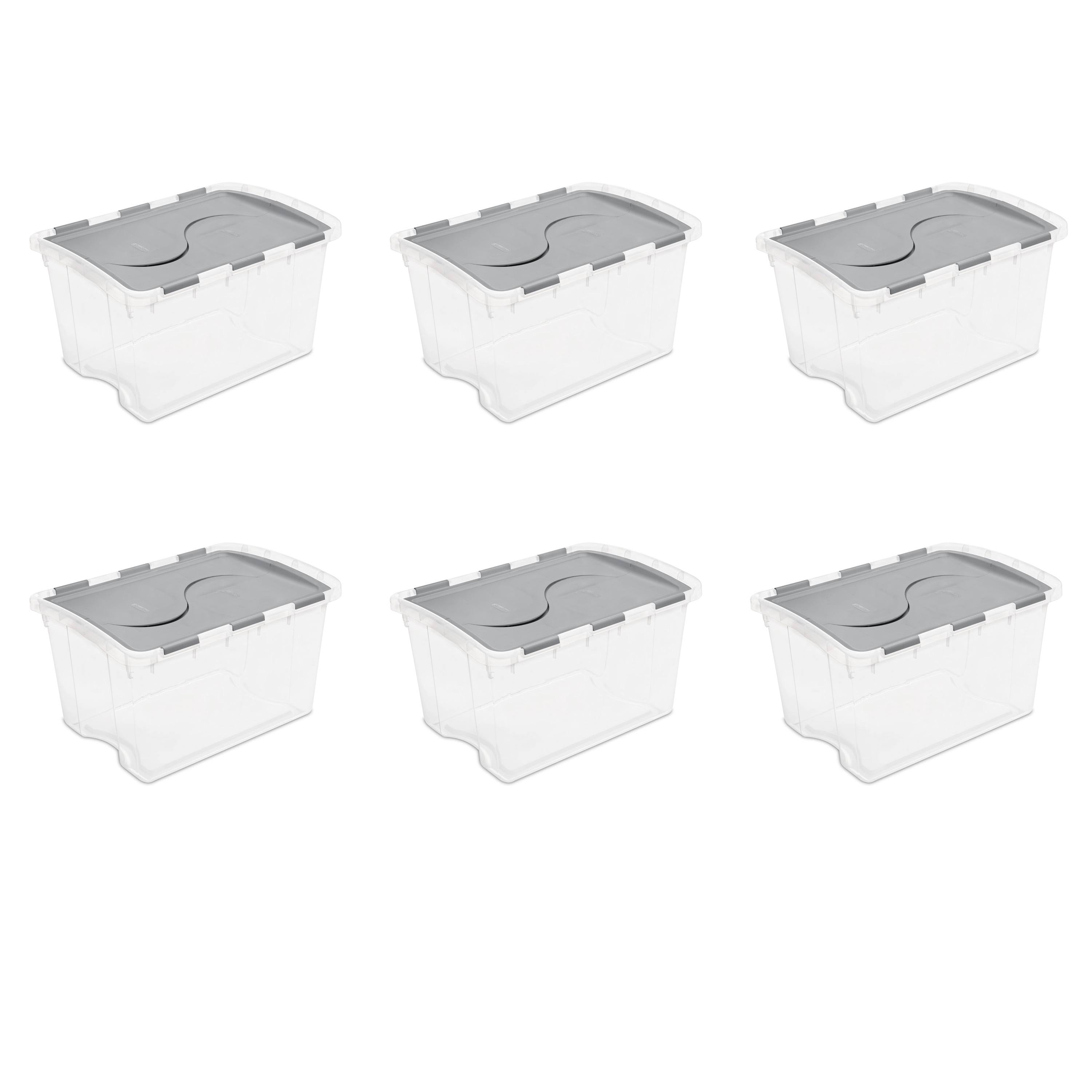 Sterilite 48 Qt. Hinged Lid Storage Box Plastic, Titanium, Set of 6