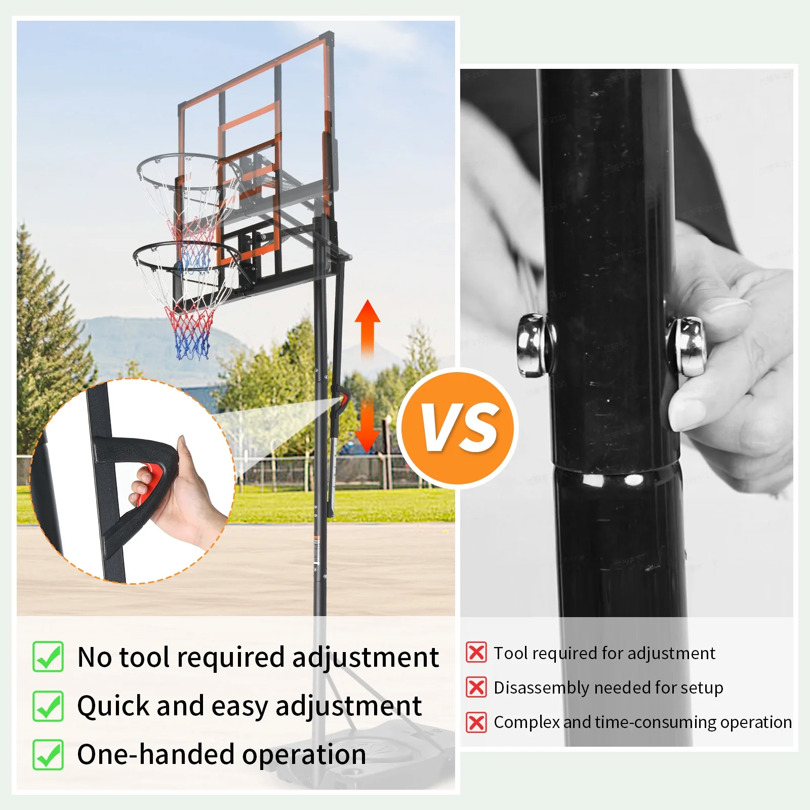 4.4-10FT Portable Basketball Hoop, 44inch PC Backboard, Basketball Goal System Outdoor Indoor - Image 4