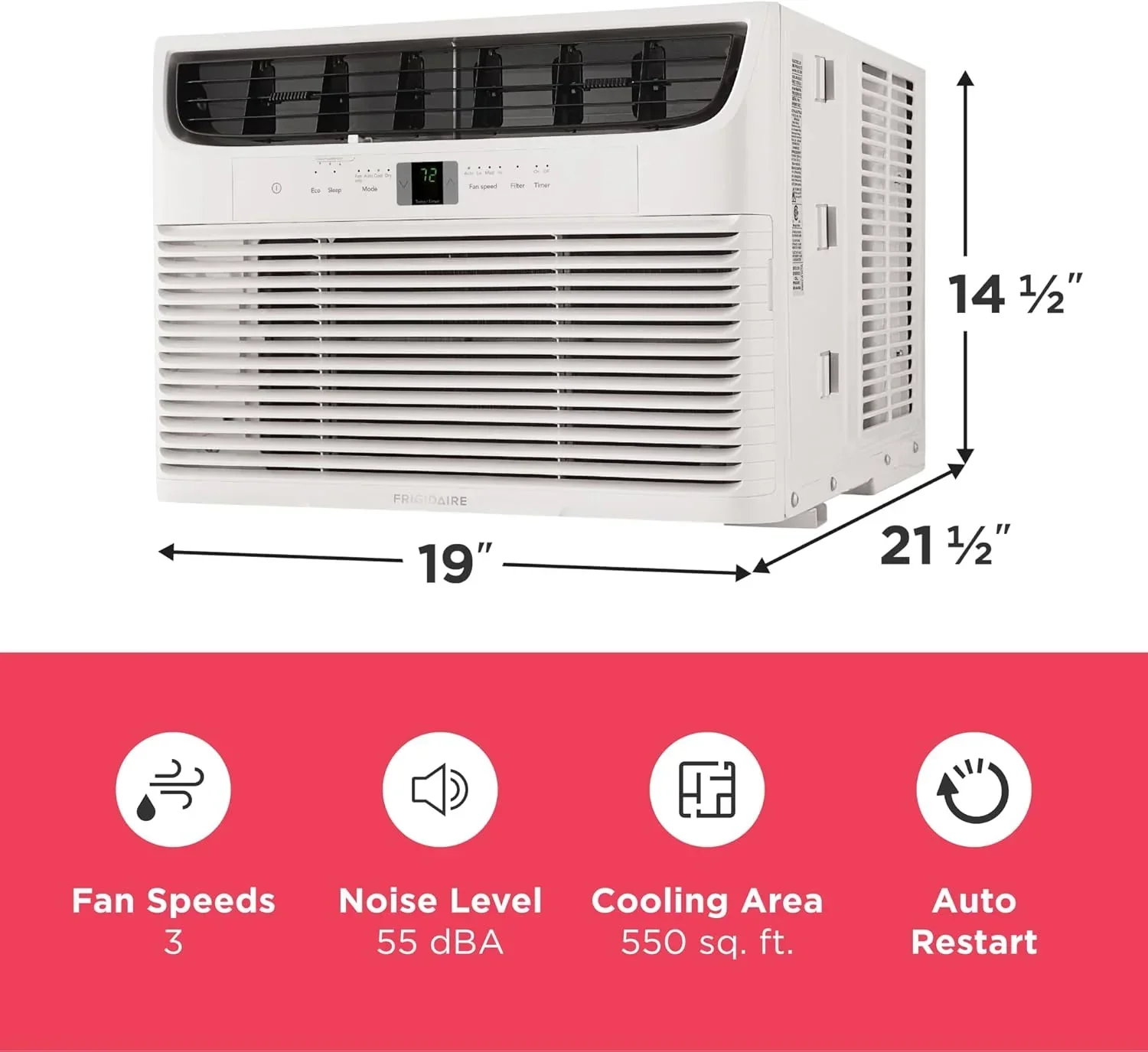 Climatiseur de fenêtre Frigidaire 5 000 BTU avec télécommande. Refroidit jusqu'à 150 pi². Fonctionnement silencieux.