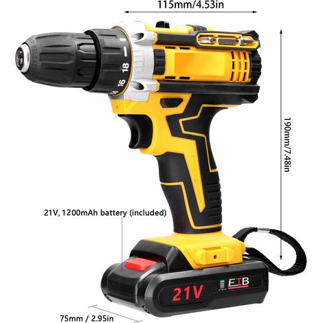 Perceuse Visseuse Sans Fil, Motor de brosse à forage électrique 21V, Perceuse-visseuse électrique 18 couples, moteur à balais, 2 vitesses, LED, pour montage, bricolage et réparation — vue 5