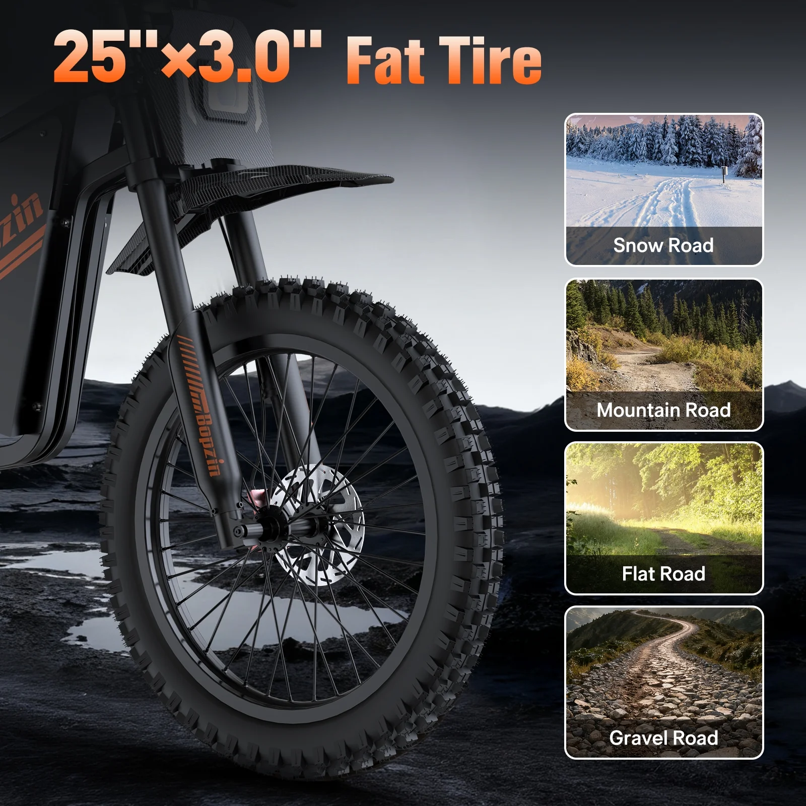 Electric Dirt Bike for Adults,60V 35Ah,3000W 45 MPH 37-68 Miles Electric Motorcycle, 25���� Fat Tire Off-Road Mountain Bike UL2849(25''-3000W 60V 35AH-45MPH) - Image 4