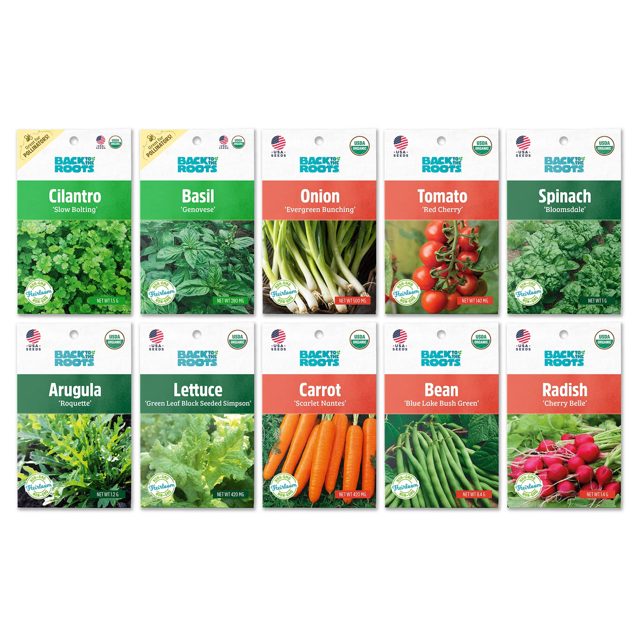 Back to The Roots Beginner's Organic Vegetable Garden Seeds Variety Pack (10 Pack)