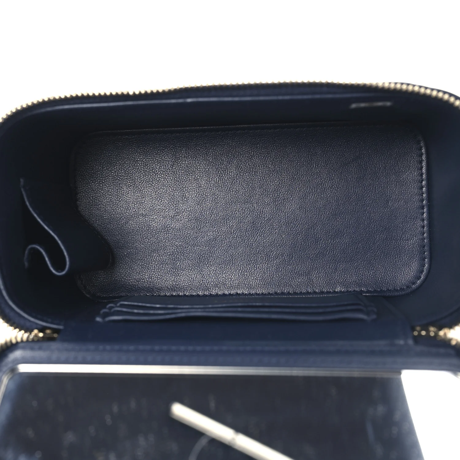 Lambskin Quilted Metal Small Top Handle Vanity Case With Chain Blue