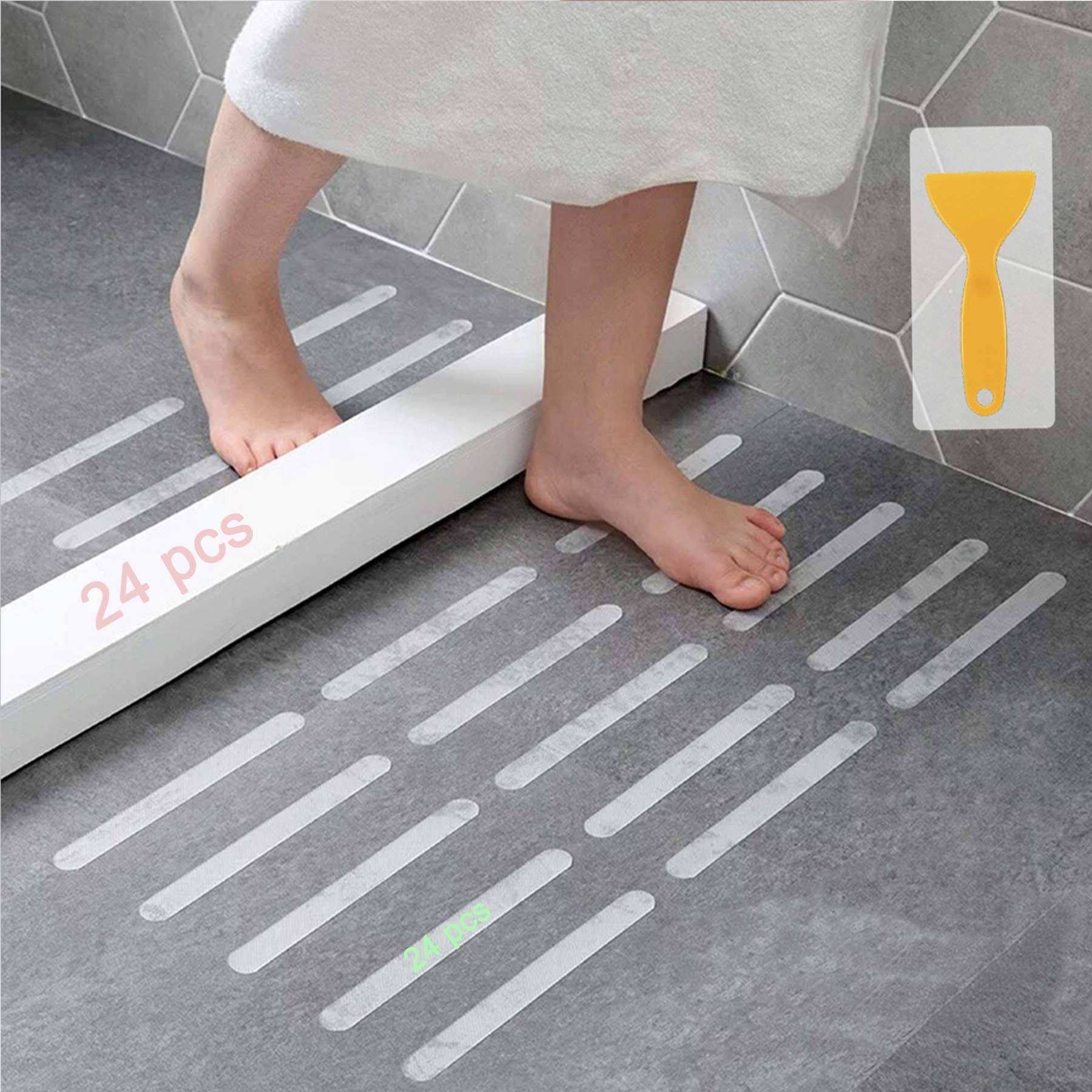 Kyerivs Anti-Slip Strips, Safety Shower Treads Stickers - 24 Pcs, Bathtub Non Slip Stickers, Anti Skid Tape for Shower,Tub,Steps, Floor-Strength Adhesive