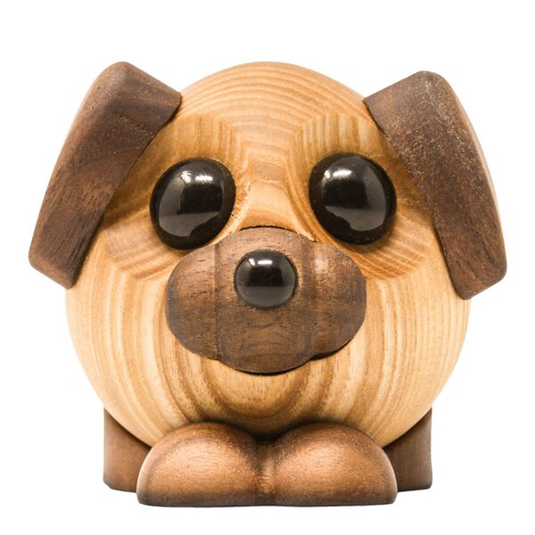 Buddy hund trefigur 8 cm ask/valnøtt