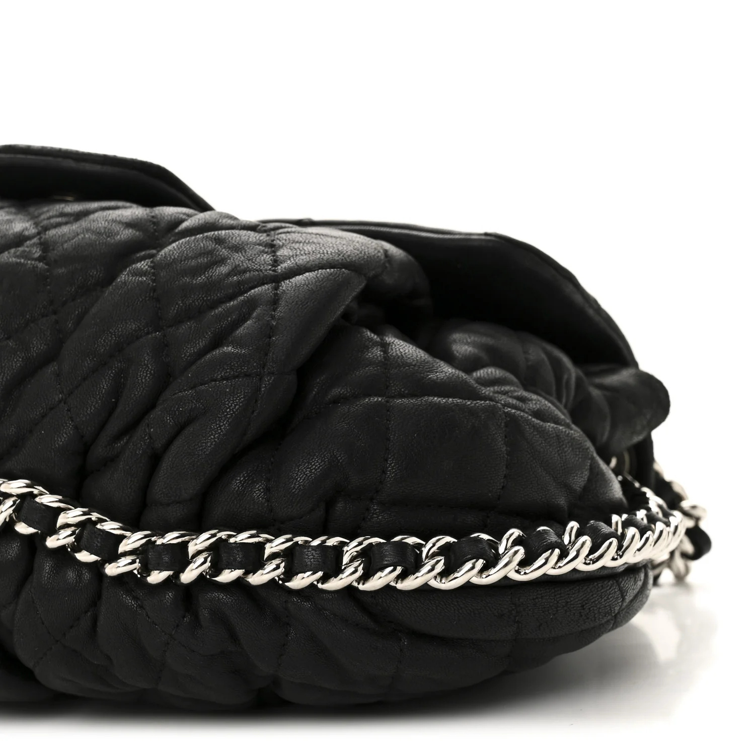 Washed Lambskin Quilted Medium Chain Around Messenger Black