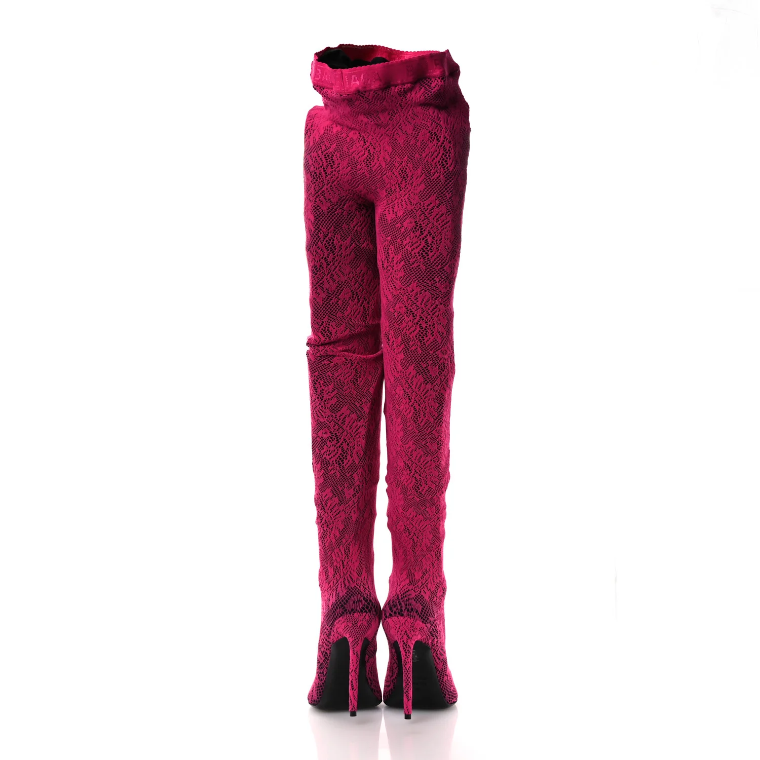 Lace Jersey Pantaleggings Pointed Toe Knife Thigh High Boots 39 Black Pink