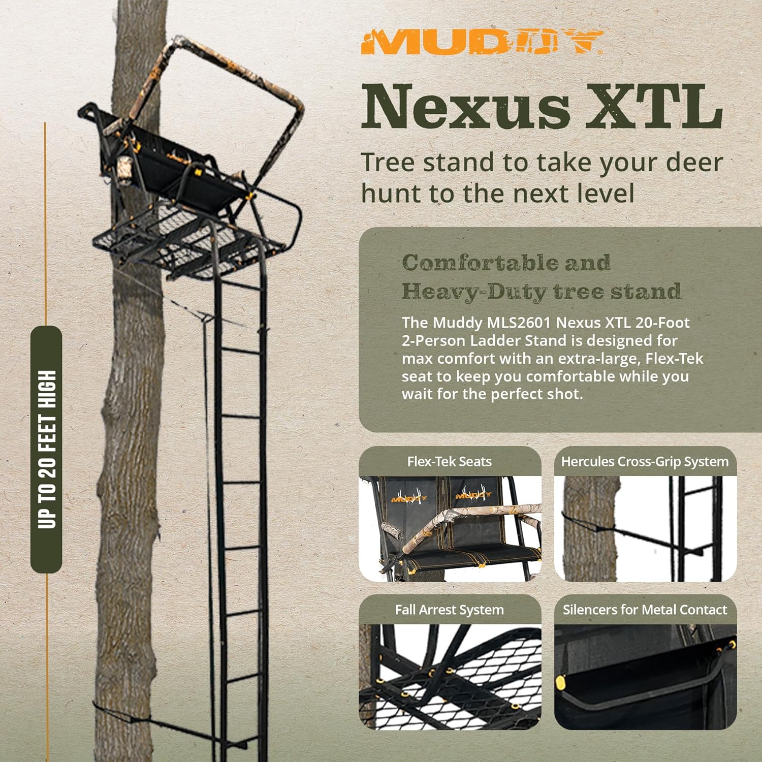 Échelle de tir MUDDY Nexus XTL, 6 m, capacité de 227 kg, 2 personnes