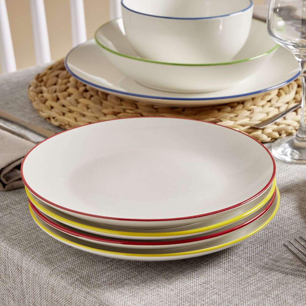 Assiette dessert porcelaine blanc liseré jaune Ø20cm