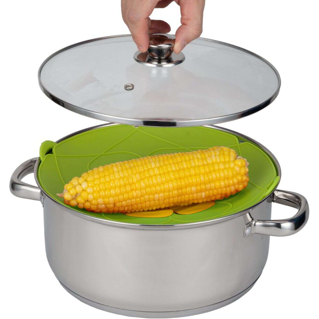 Couvercle multifonction silicone vert et jaune Ø26cm