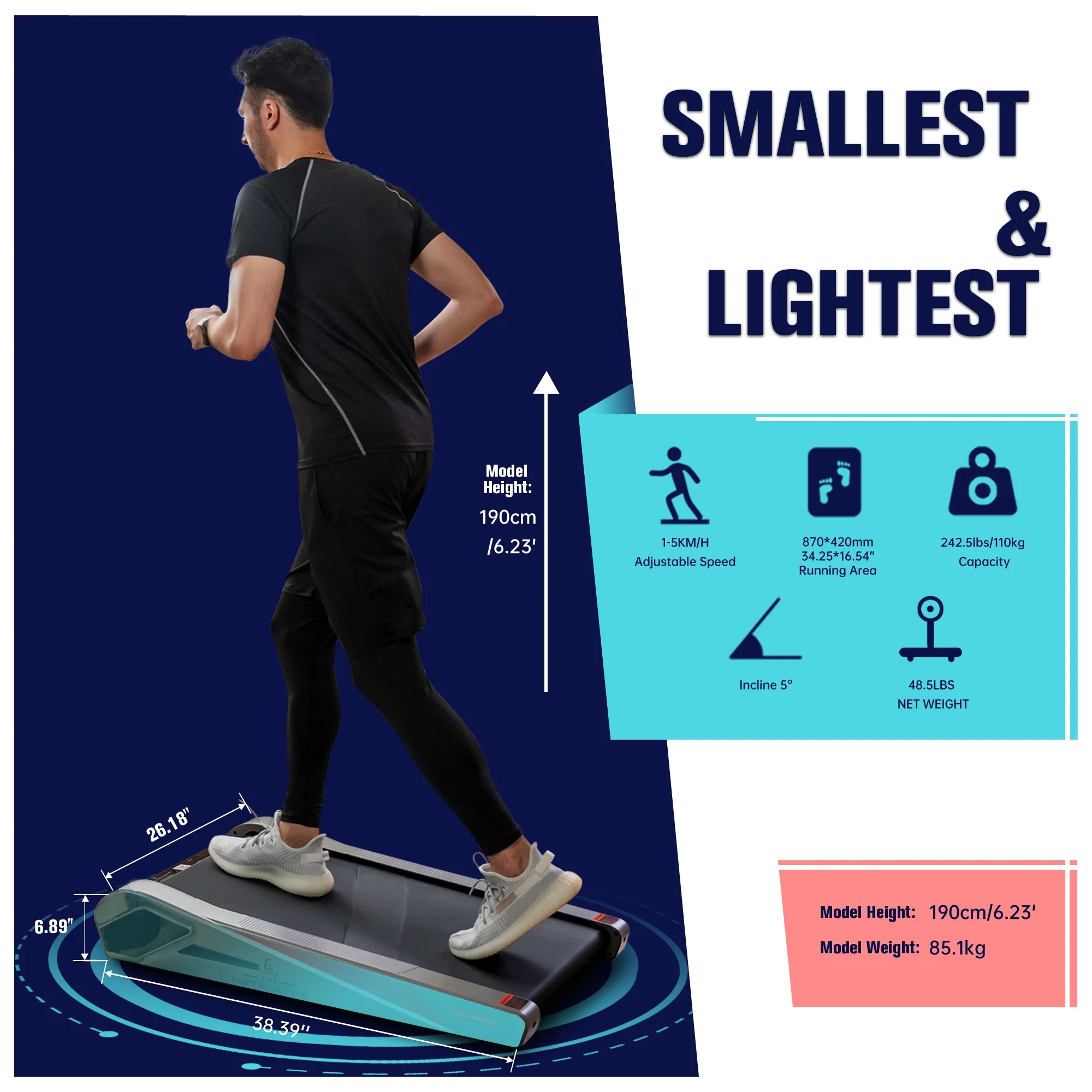 Walker Pro Smallest Under Desk Electric Walking Treadmill for Home 2.0HP 5° Incline - Image 5