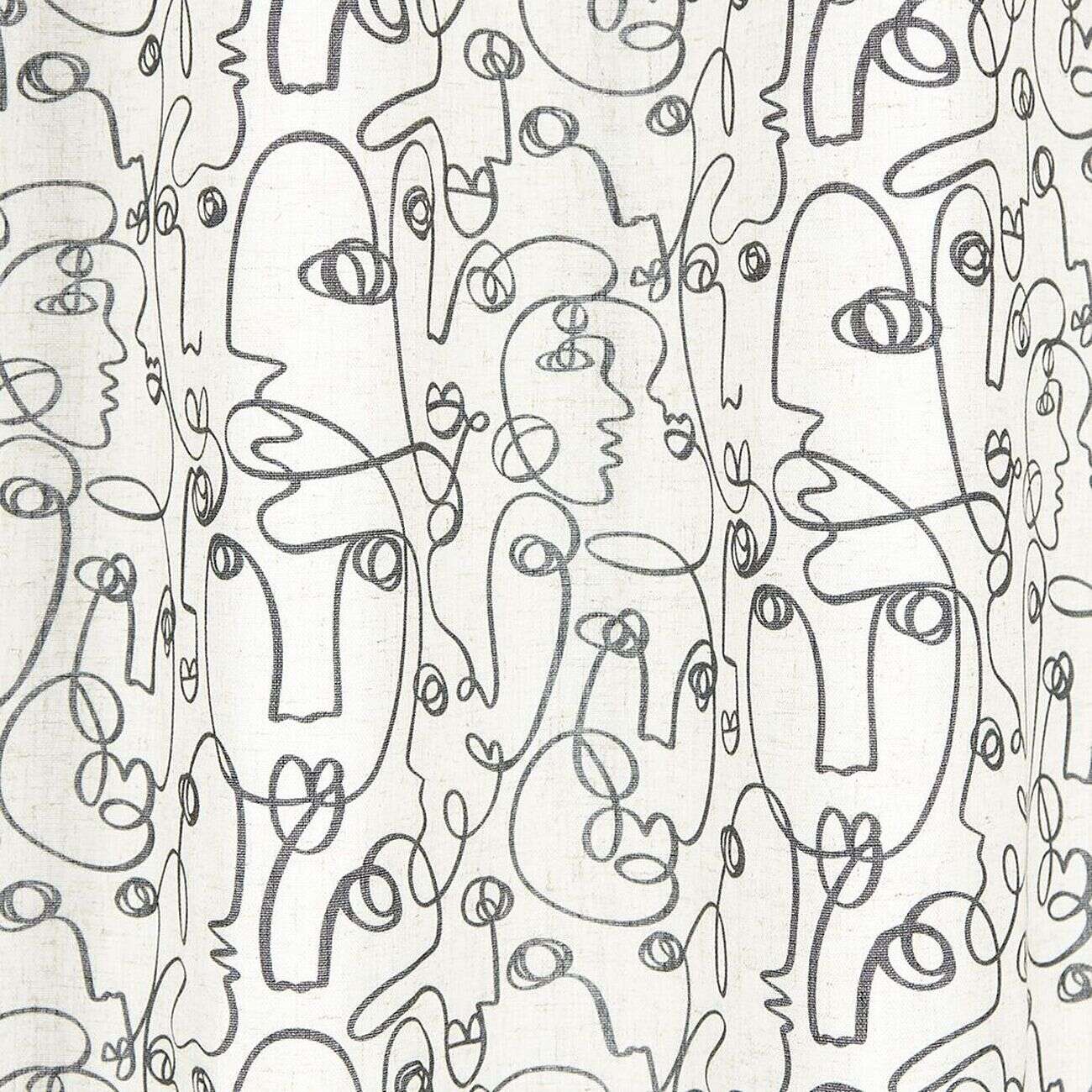 Rideau beige imprimé visage lin et polyester 140x240cm