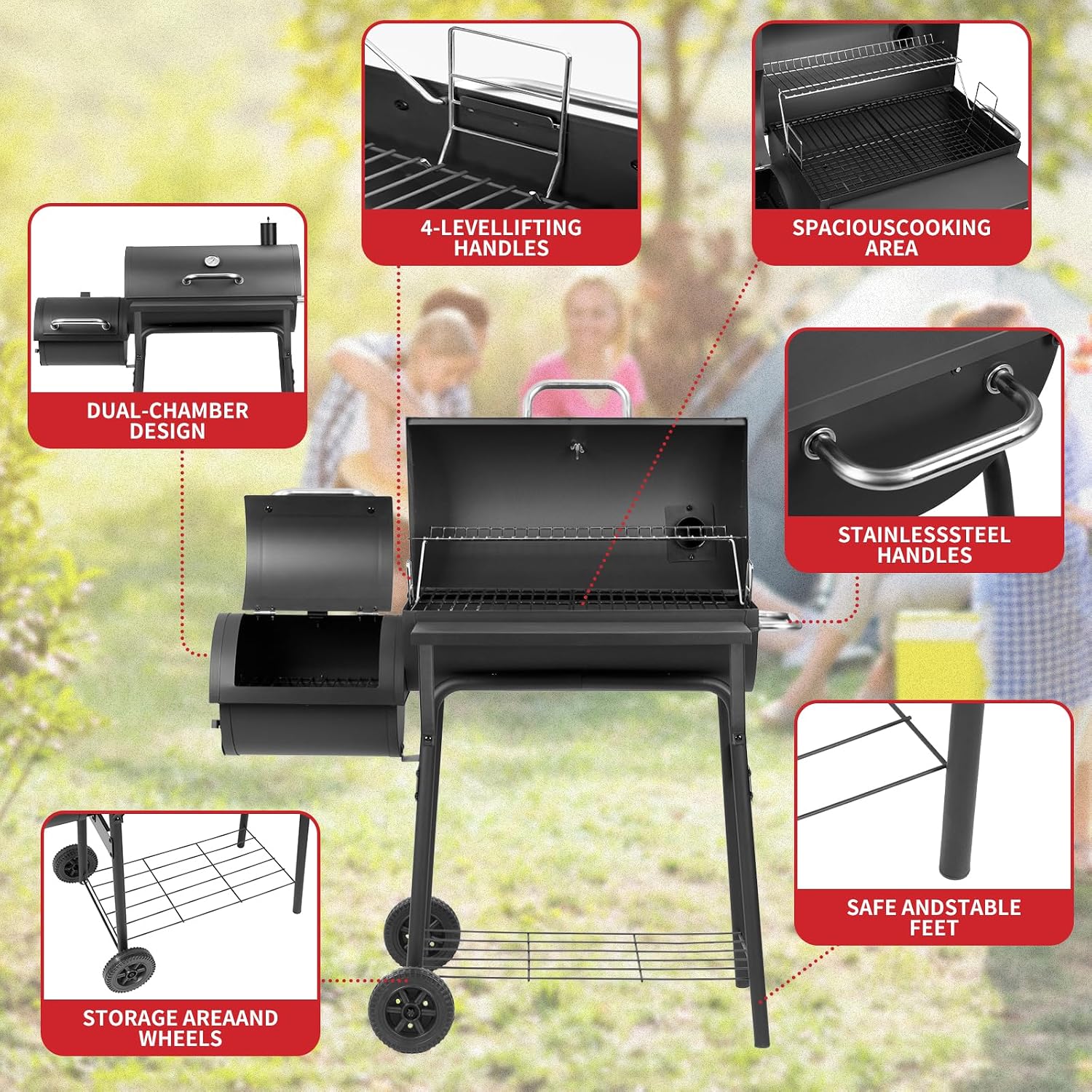 Kendane Barrel Charcoal Grill with offset smoker