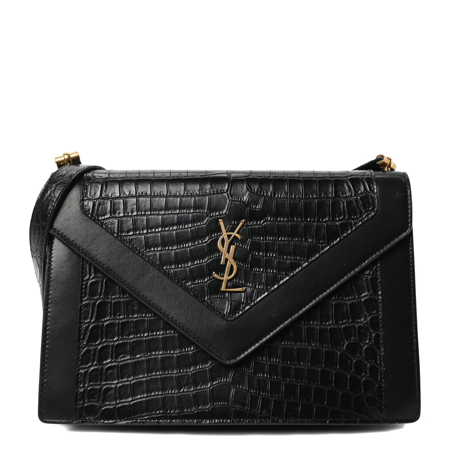 Calfskin Crocodile Embossed Gaby Satchel Black