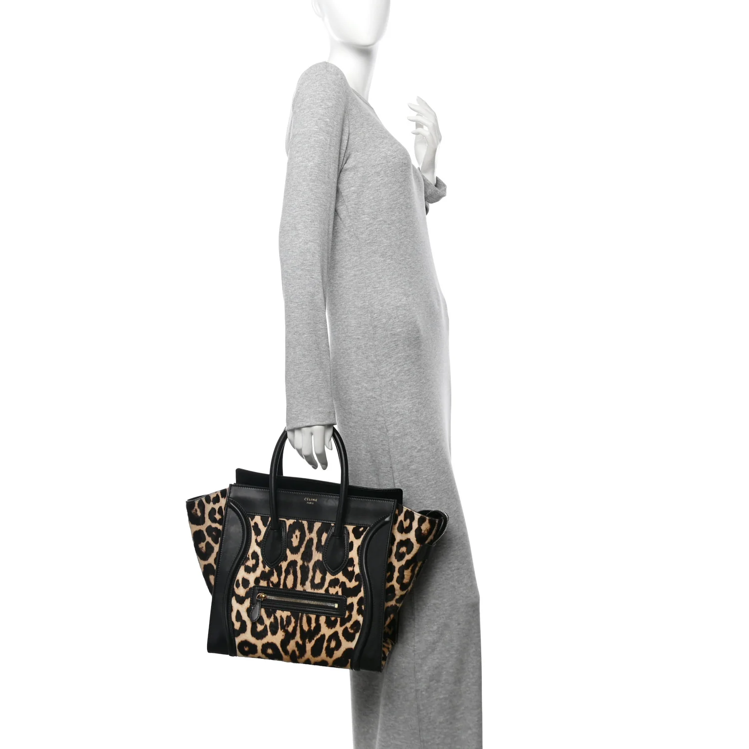 Leopard Pony Hair Mini Luggage Black