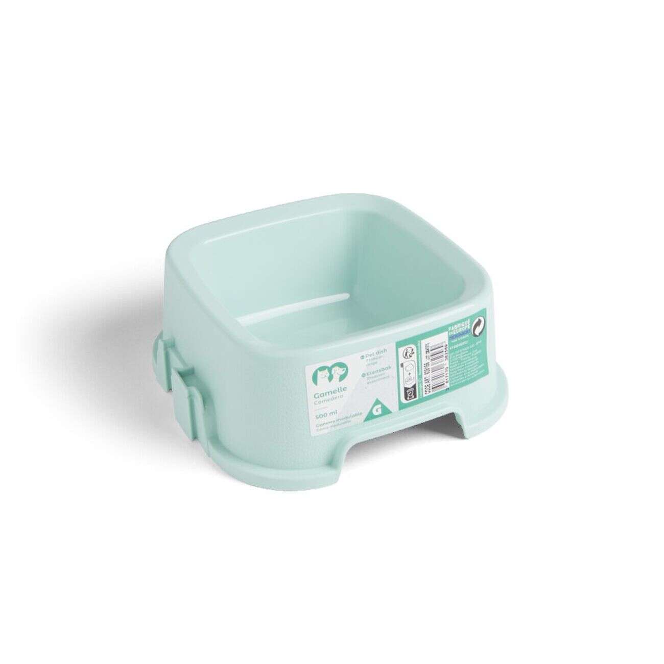 Gamelle carrée pour chien plastique vert 500 ml - 16,6x16,6xH.6,5cm