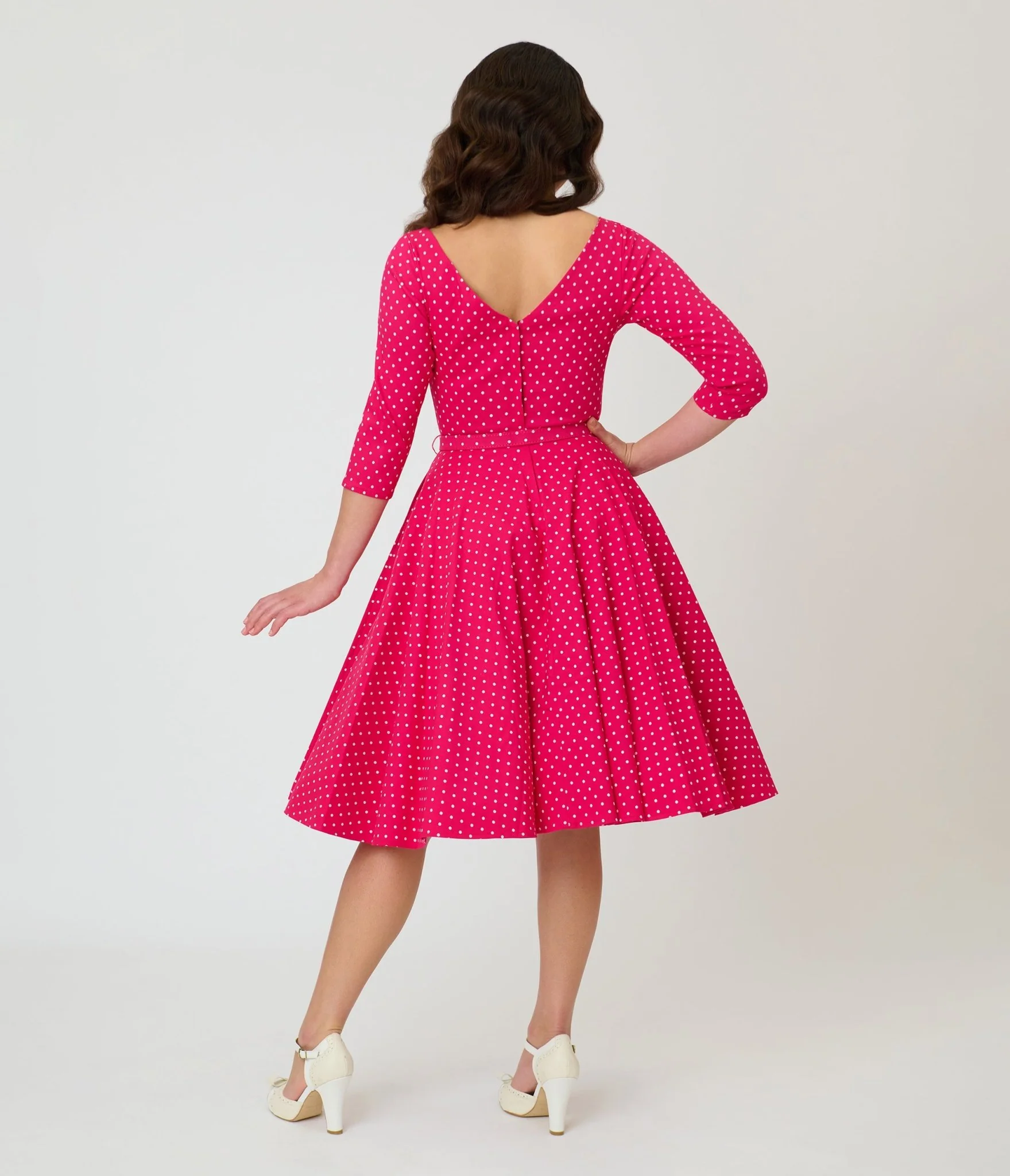 Unique Vintage Hot Pink Pin Dot Devon Swing Dress