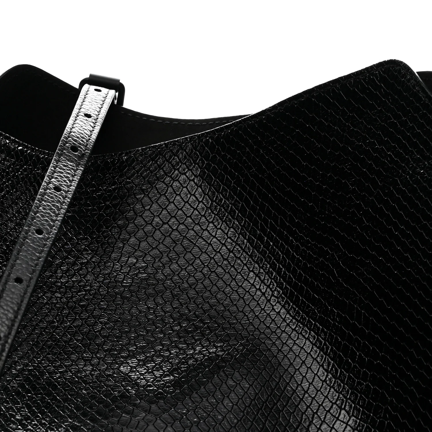 Extra Supple Calfskin Snakeskin Embossed Calfskin Small Tool 2.0 North-South Tote Black
