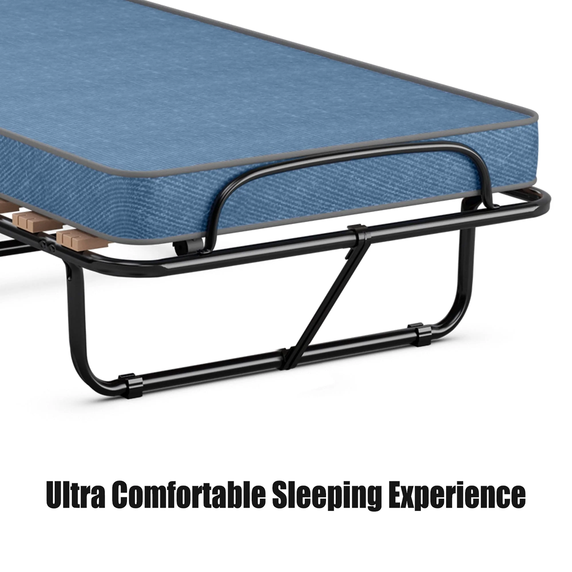 Costway Portable Folding Bed with Memory Foam Mattress Rollaway Cot Navy Made in Italy Image 4