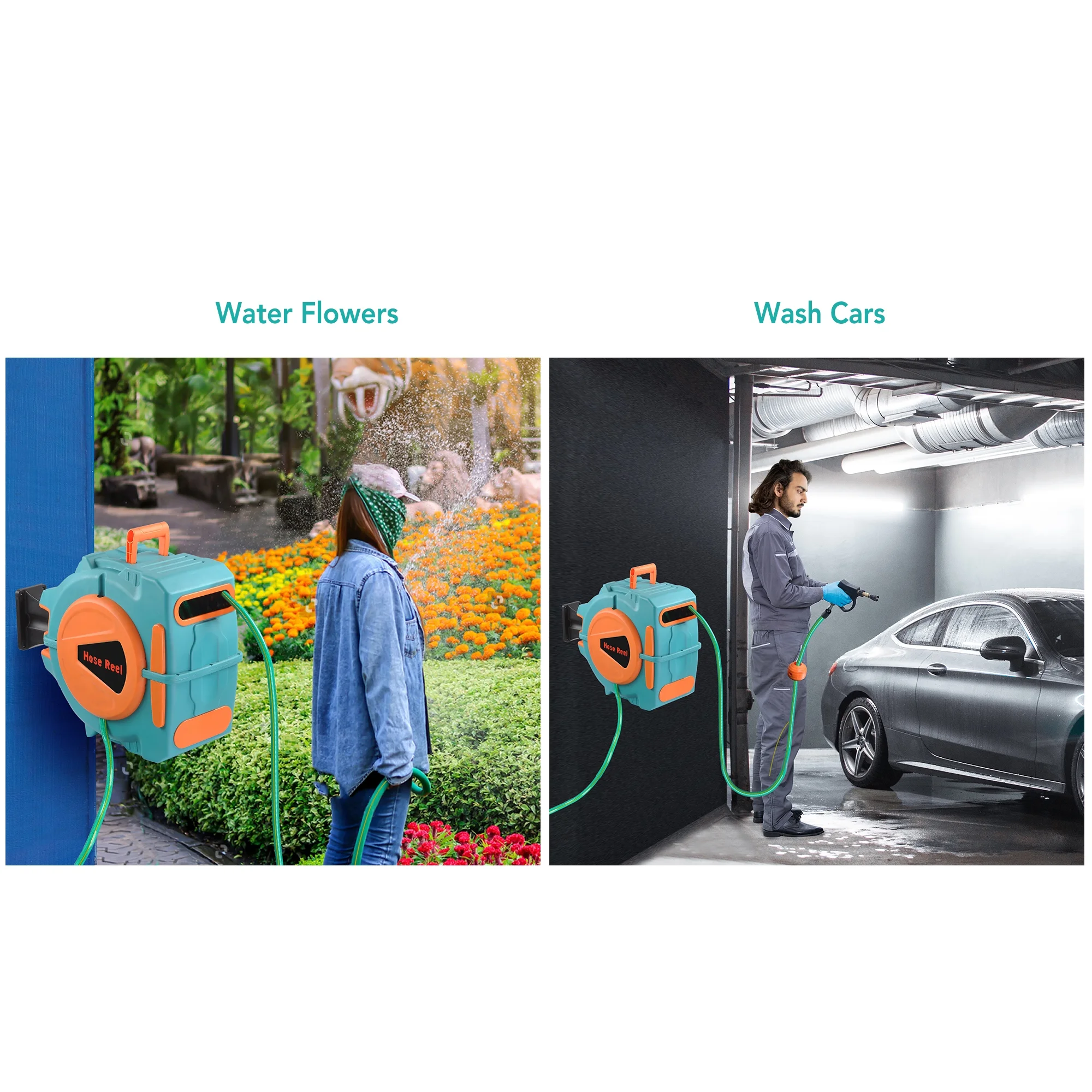 Yescom 65ft Retractable Water Hose Reel Auto Rewind Garden Watering Garage Car Sprayer Wall Mount