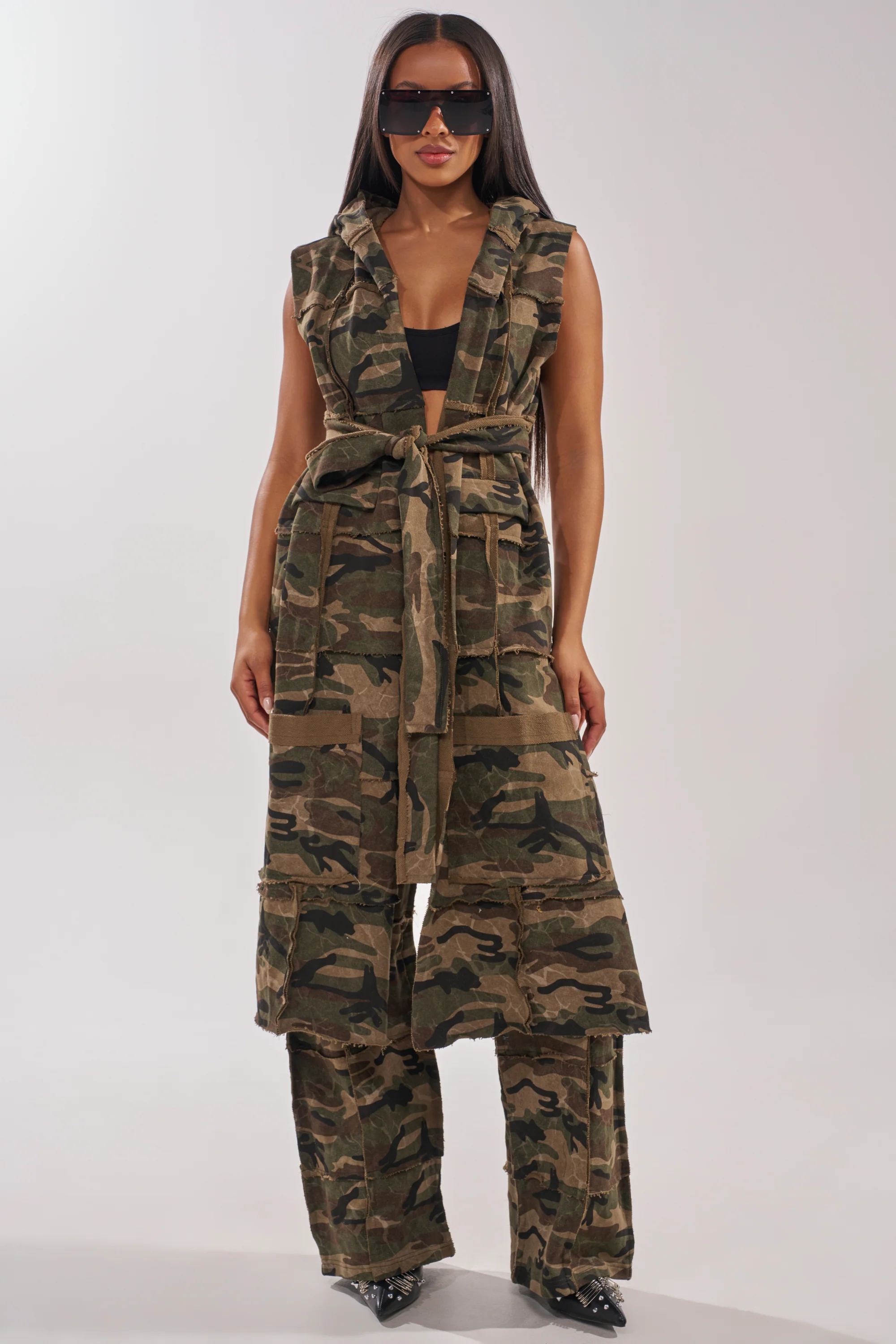 CAN'T SEE ME HOODED LONGLINE CAMO SWEATSHIRT - Akira Store