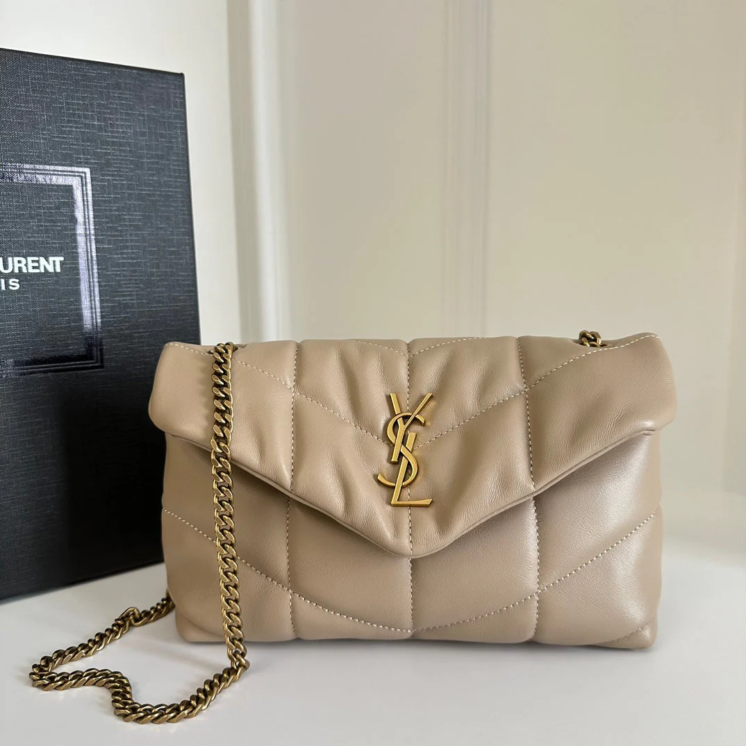 YSL  Loulou Puffer Toy Bag In Quilted Lambskin Beige Size 23x15.5x8.5