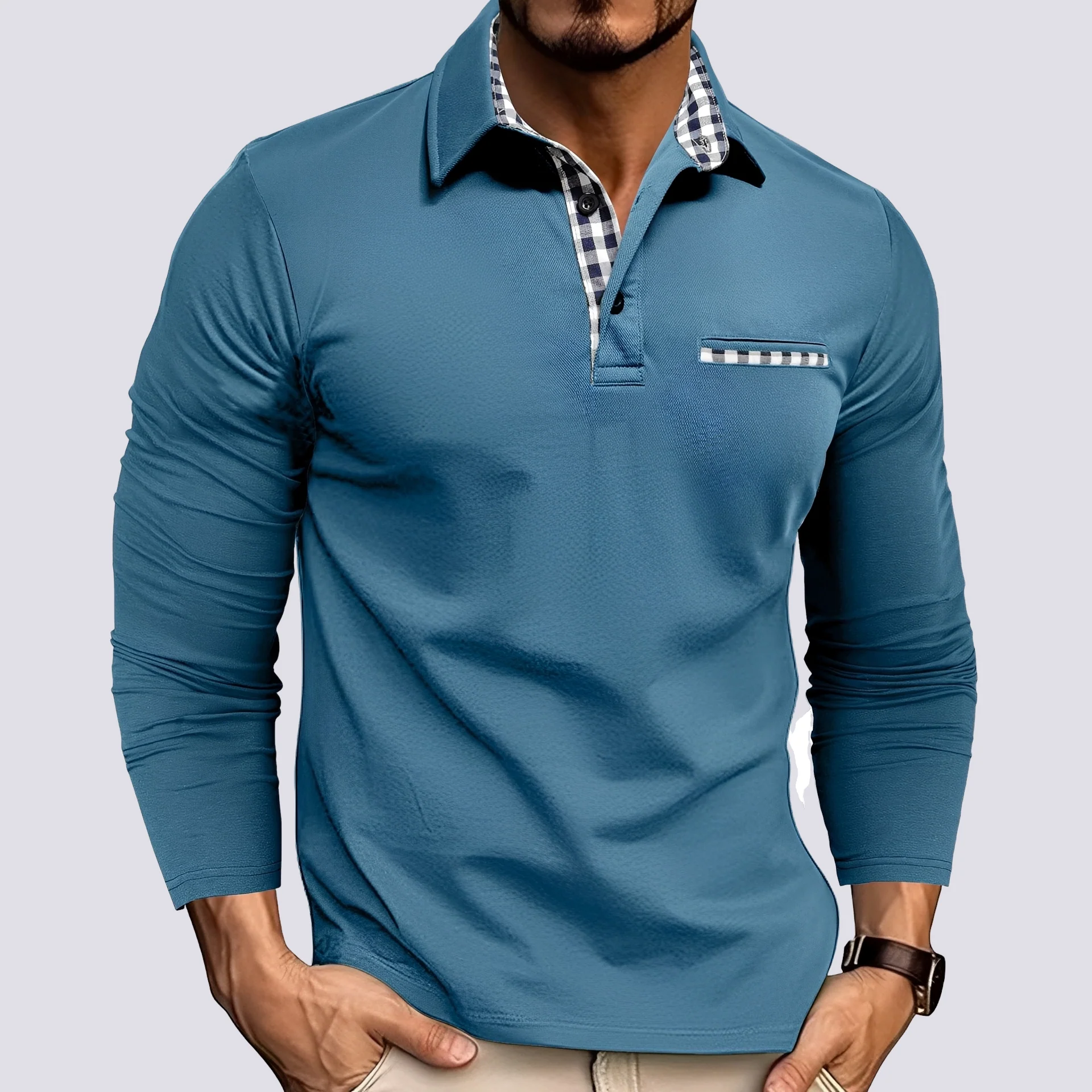 Mark – Polo pour homme – à manches longues décontracté