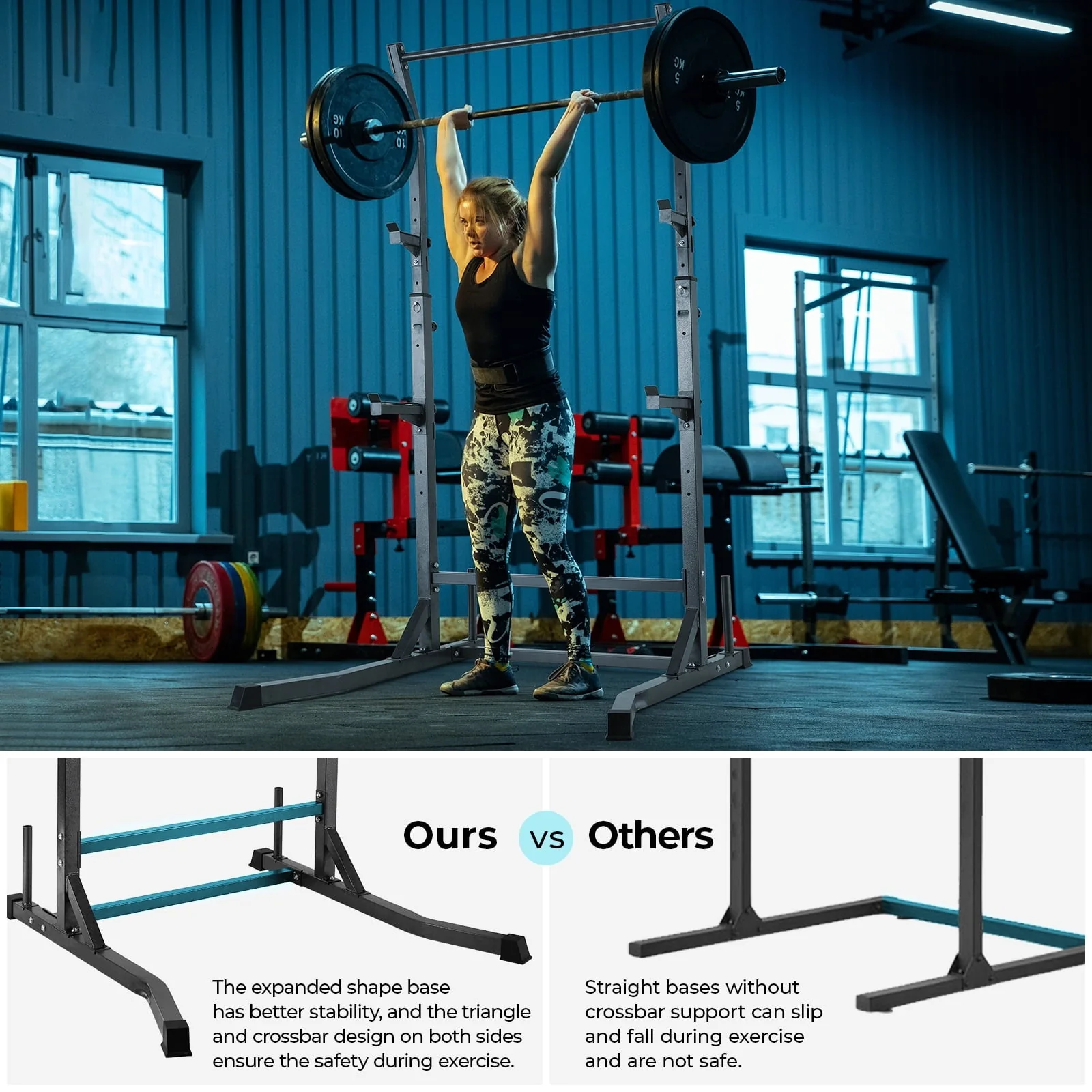 Adjustable Squat Rack, Barbell Rack, Weight and Bench Press Rack Stand, 485 lbs Image 6