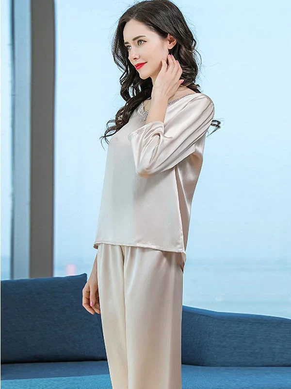 Laced Pure Silk Pajamas Set