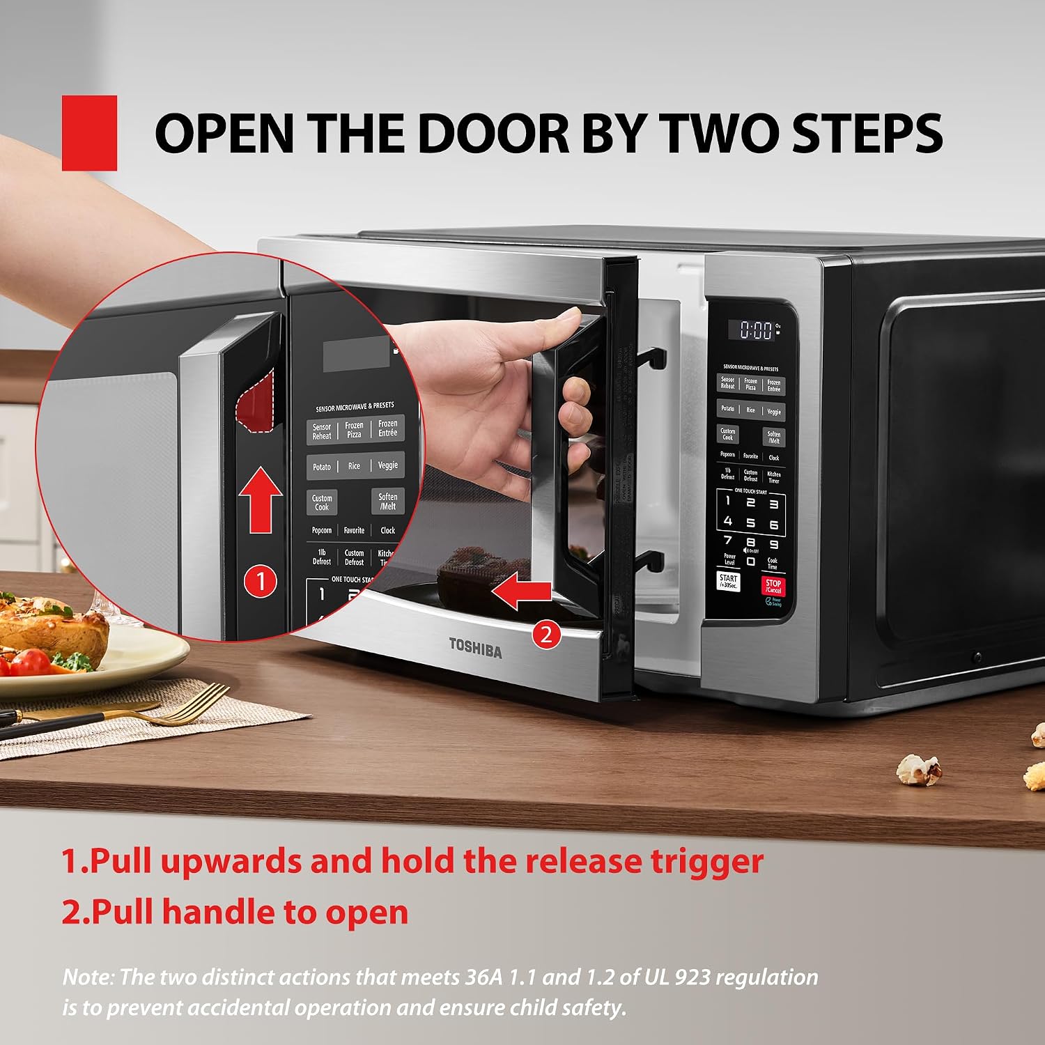 TOSHIBA Countertop Microwave Oven, 1.2 Cu.Ft, 1000W, Stainless Steel