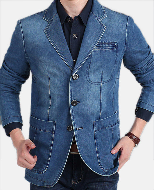 Blazer en denim uni à col revers