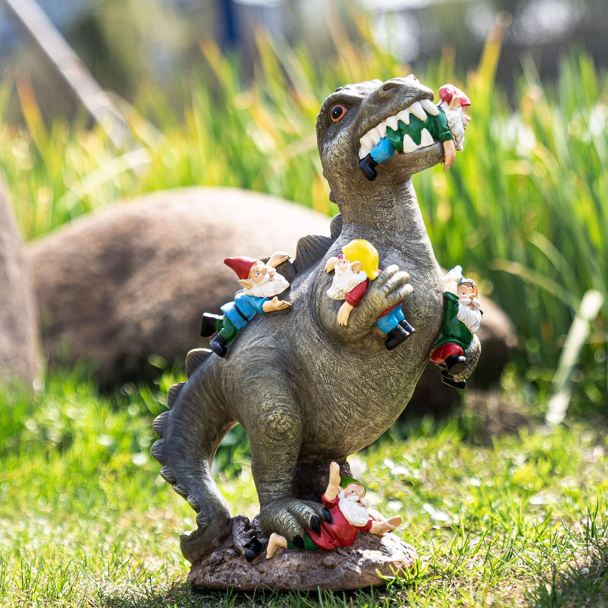 Sowsun Garden Gnome Statues Outdoor Decor, 14�� Dinosaur Art Outdoor for Fall Winter Garden Decor, Patio, Lawn, Yard Decoration, Housewarming Gift